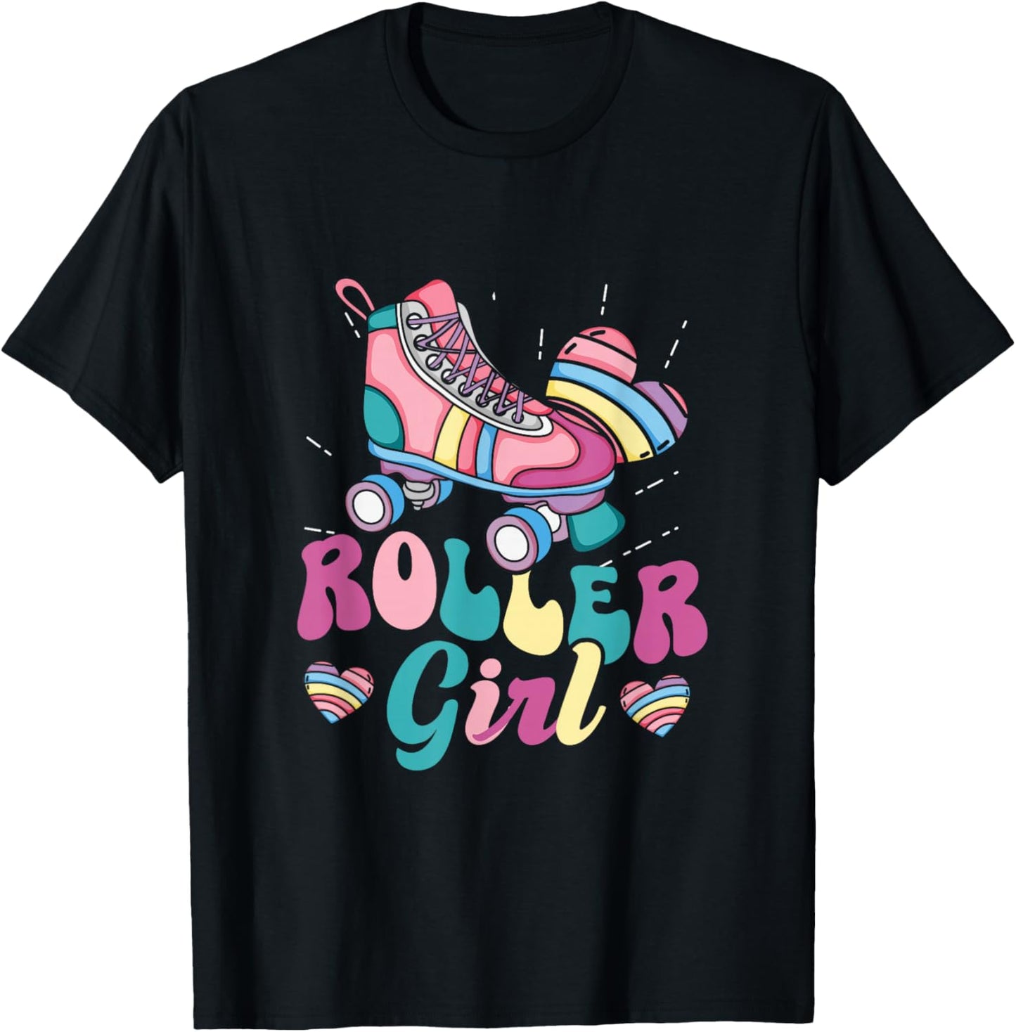 Roller Girl Skater Skating Retro Vintage 70s 80s 90s Skates T-Shirt - T-Shirt | Black