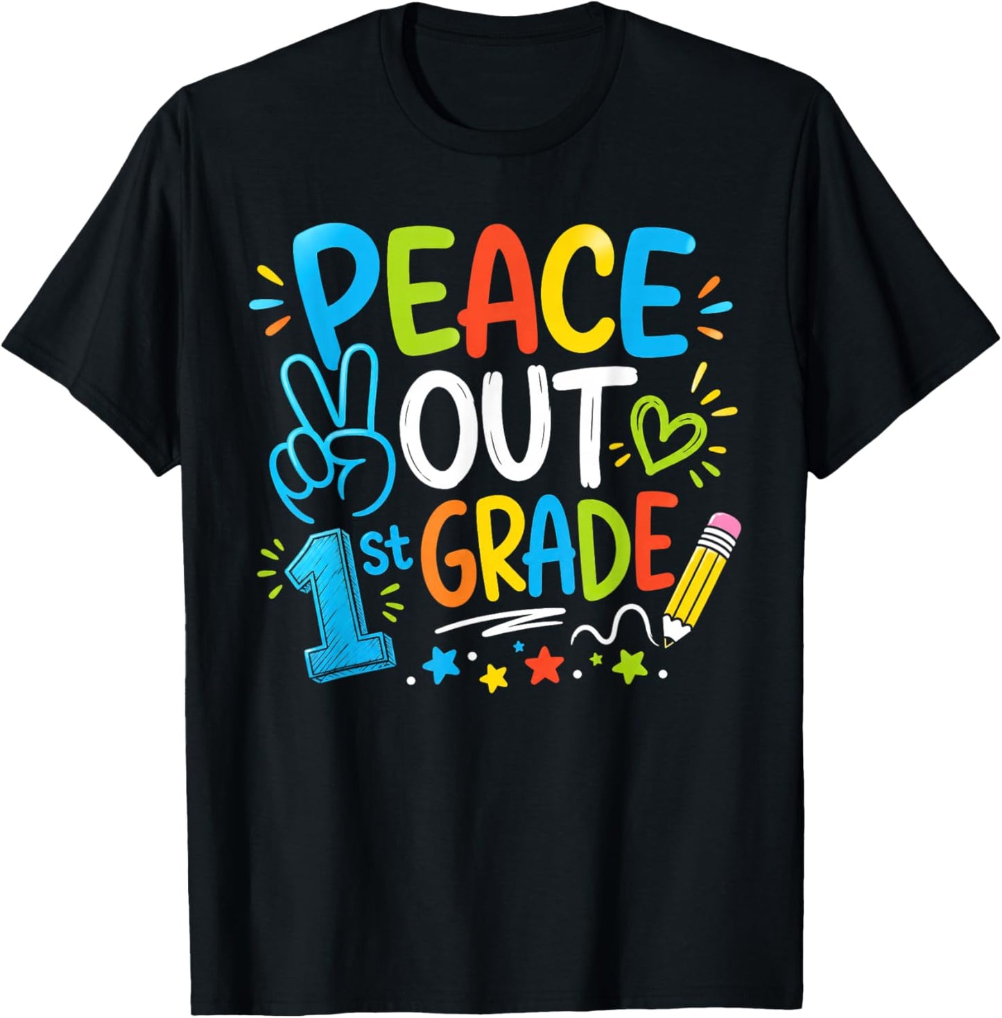 Peace Out 1st Grade End of School Year T-Shirt - T-Shirt | Black