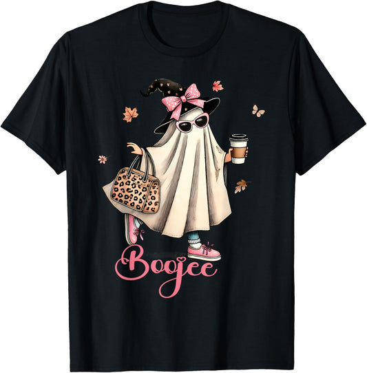 Boo Jee Ghost Drinking Coffee Coquette Bow Halloween Women T-Shirt - T-Shirt | Black