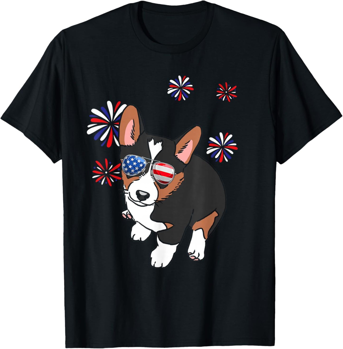 Patriotic Tricolor Corgi USA Flag 4th of July Dog Lover T-Shirt - T-Shirt | Black