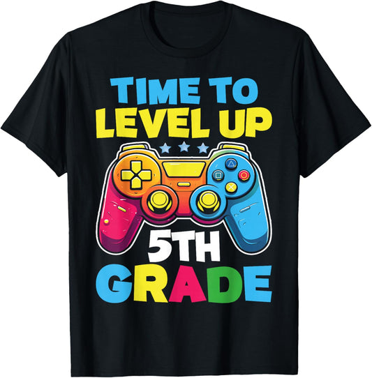Time To Level Up 5th Grade Video Gamer Kids Back To School T-Shirt - T-Shirt | Black
