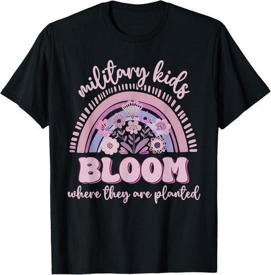 Military Kid Dandelion Bloom Where They're Planted Purple Up T-Shirt - T-Shirt | Black
