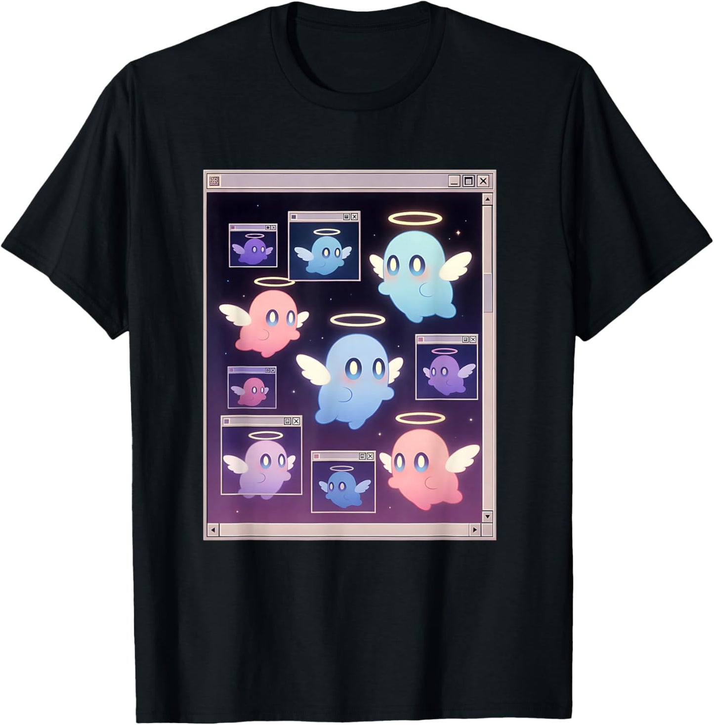 Weirdcore Kawaii Angels with Wings Surreal Glitch Trippy T-Shirt - T-Shirt | Black