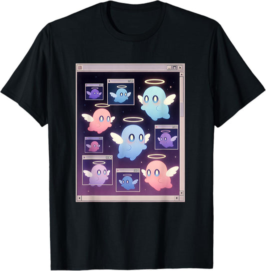 Weirdcore Kawaii Angels with Wings Surreal Glitch Trippy T-Shirt - T-Shirt | Black