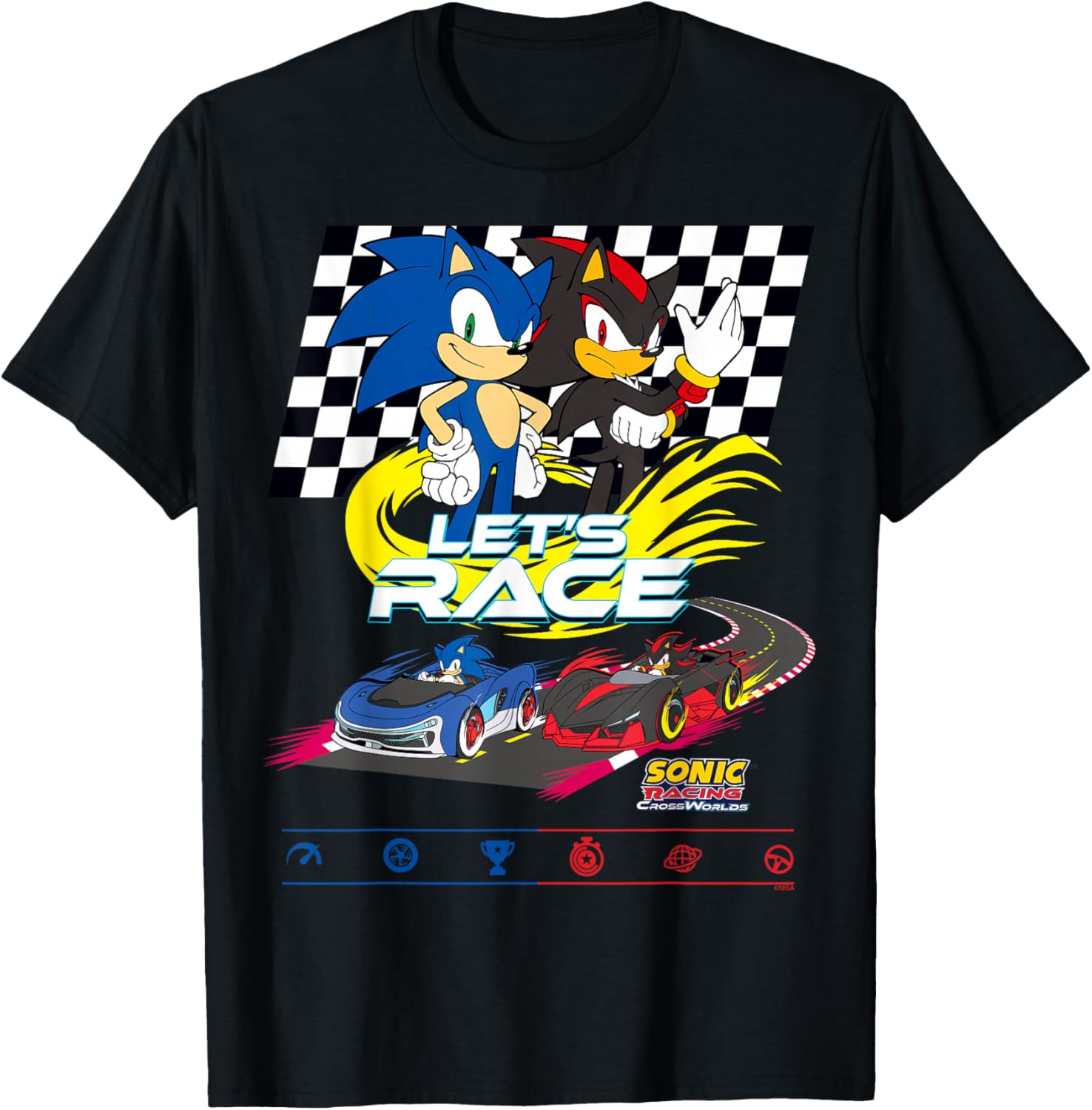 Sonic Racing CrossWorlds - Sonic VS Shadow Let's Race T-Shirt - T-Shirt | Black