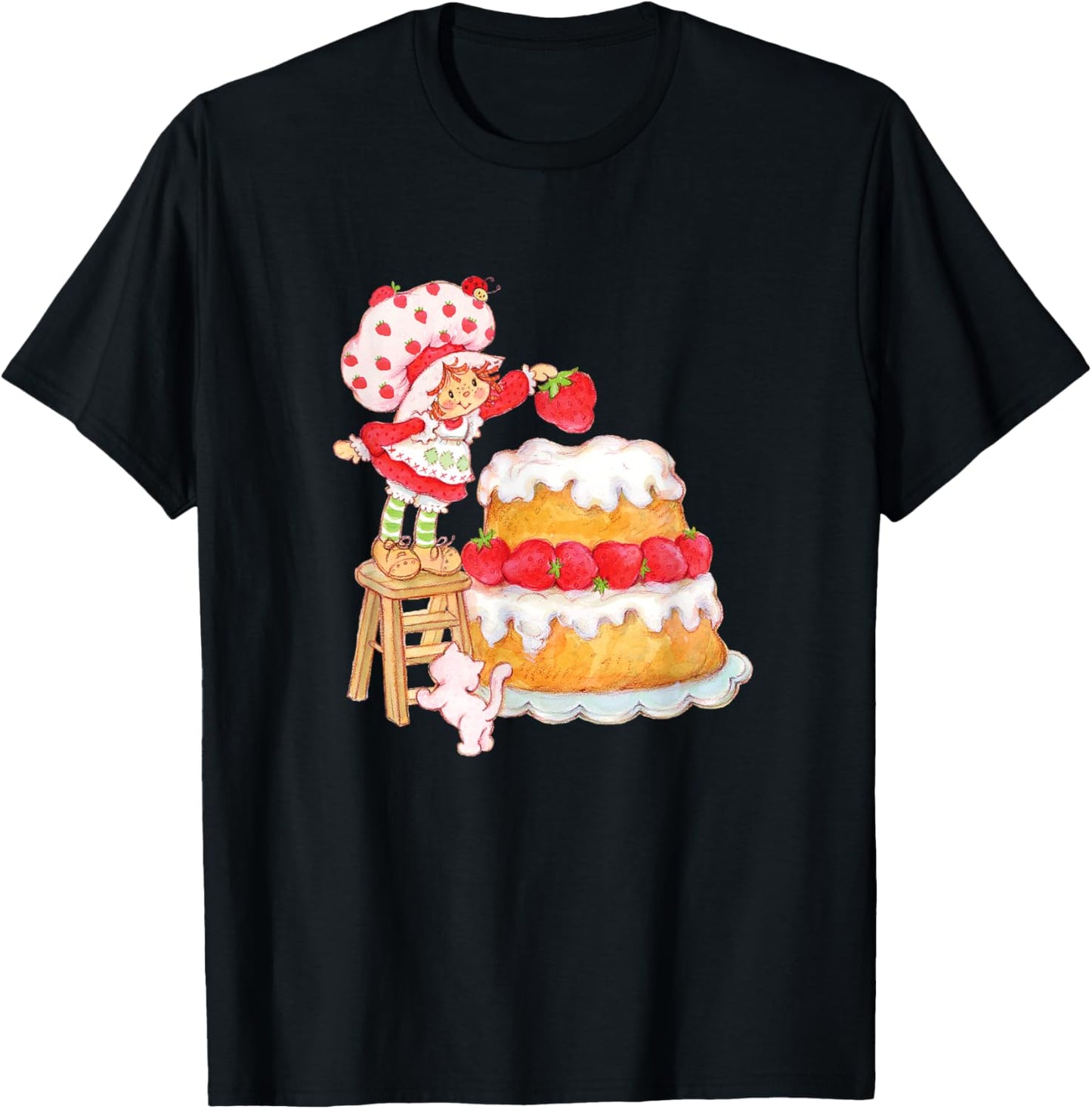 Strawberry Shortcake & Custard Baking Besties Vintage T-Shirt - T-Shirt | Black
