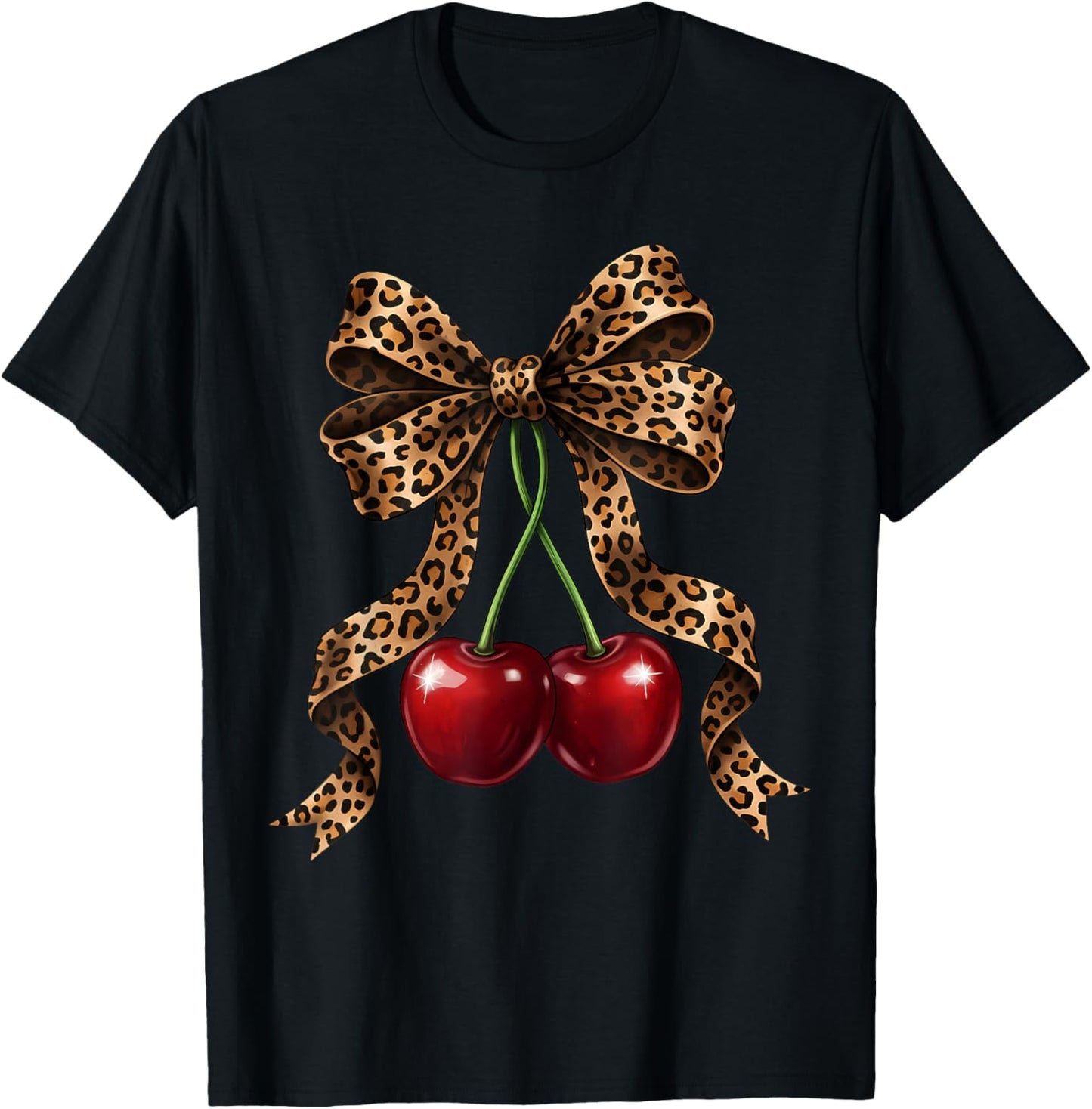 Cherry Bow Coquette Red Cherries T-Shirt - T-Shirt | Black