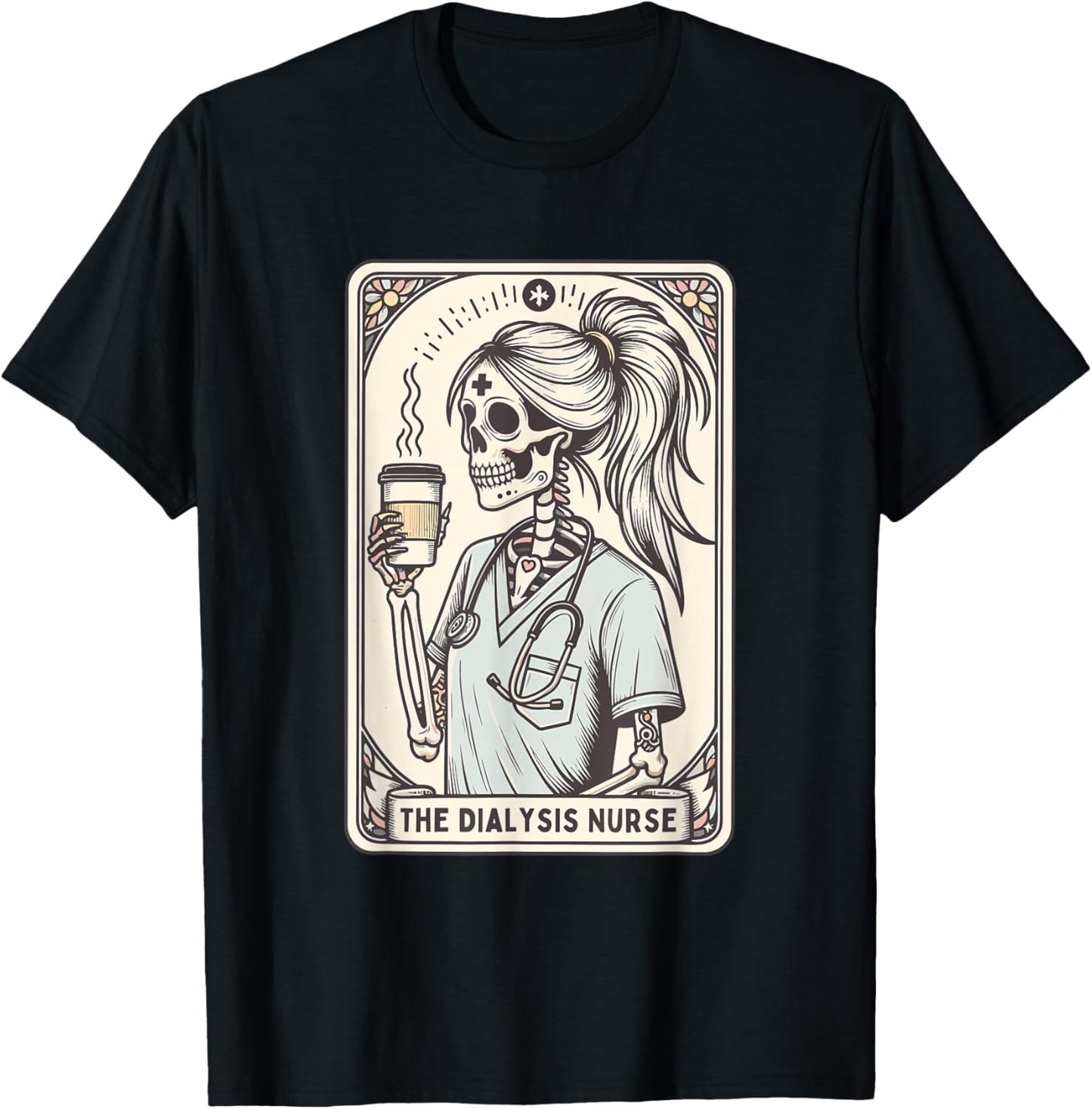 The Dialysis Nurse Halloween Skeleton Nurse Tarot Card Women T-Shirt - T-Shirt | Black