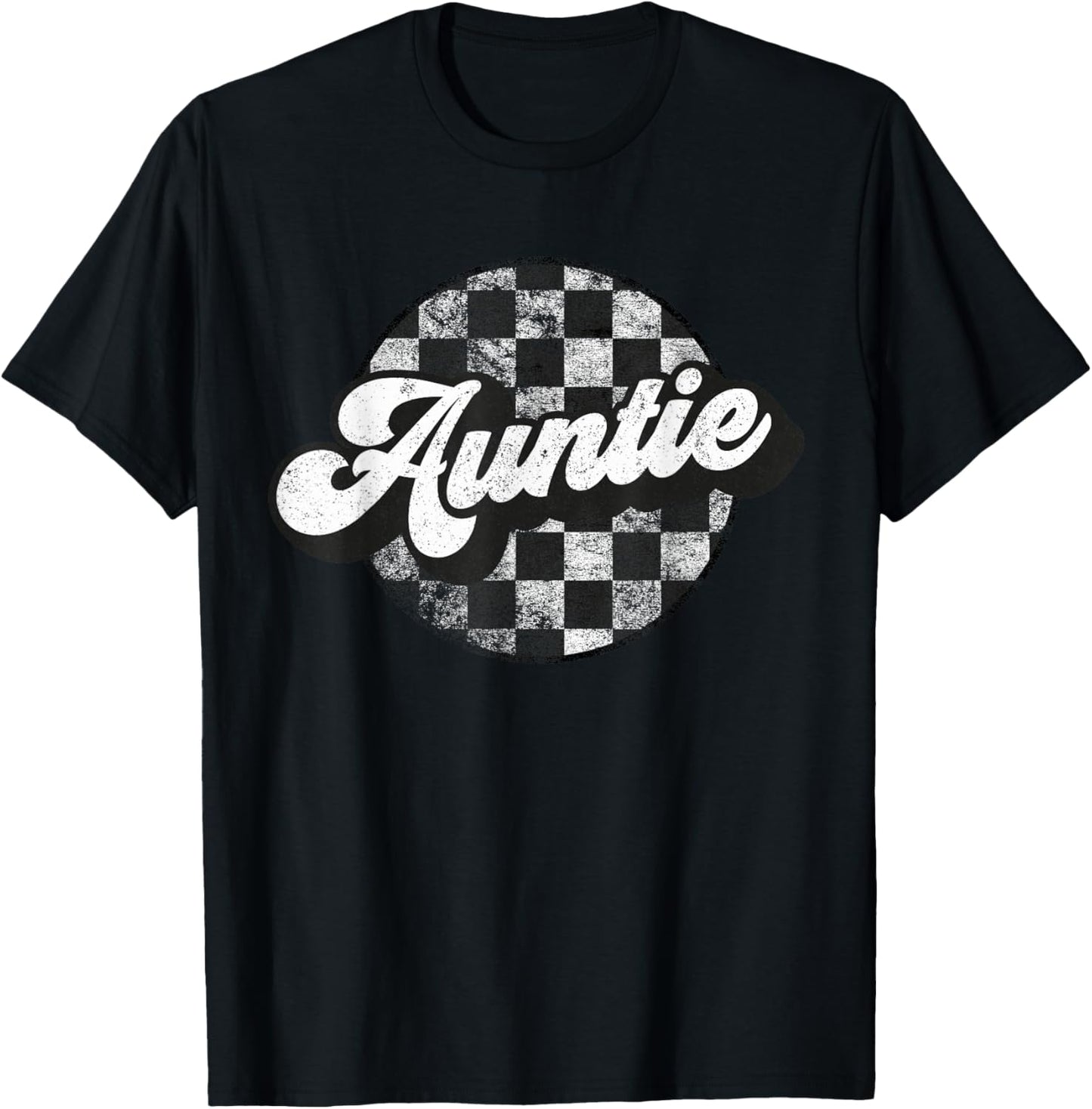 Funny Retro Checkered Auntie Race Vintage Matching Family T-Shirt - T-Shirt | Black