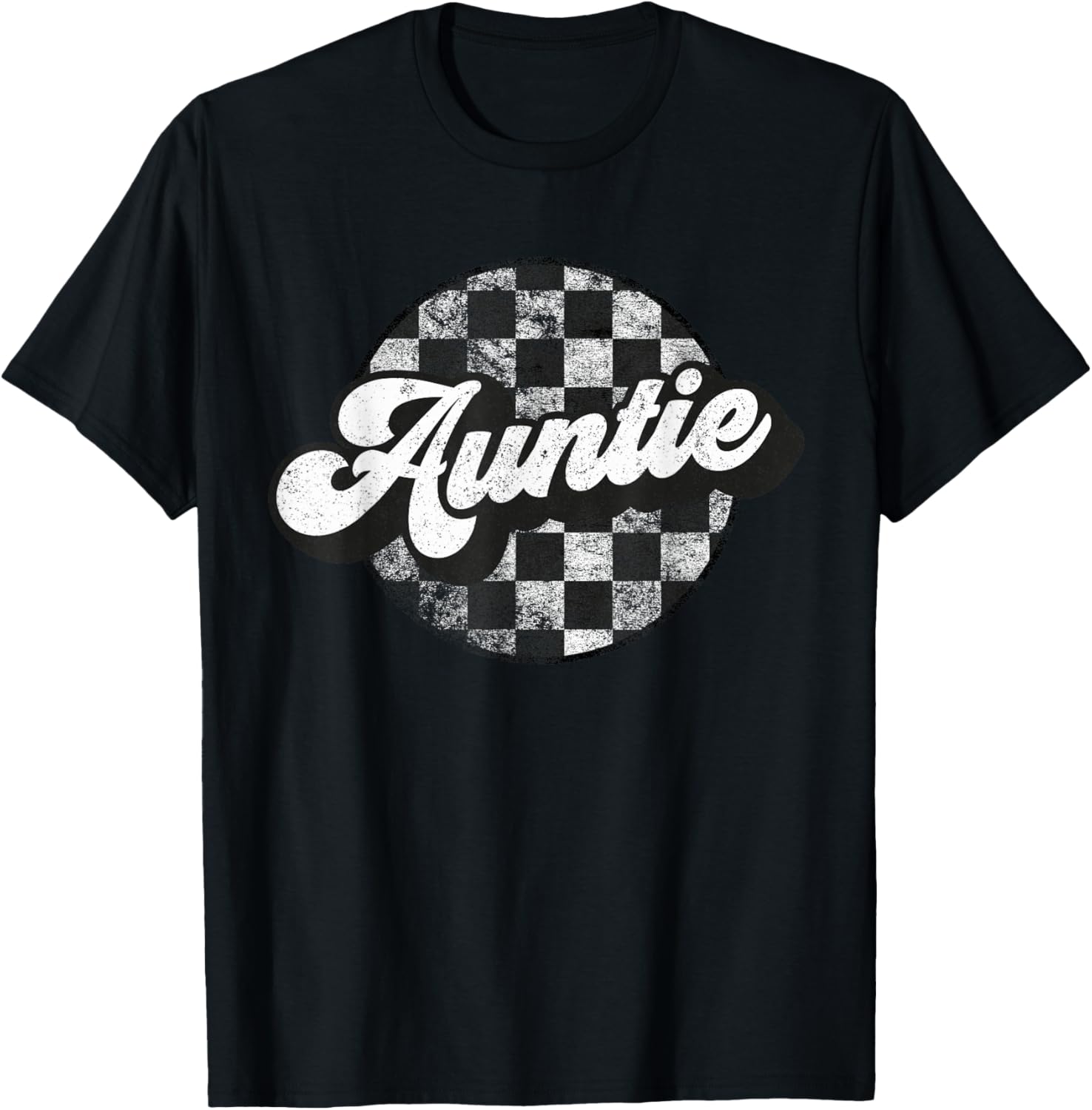 Funny Retro Checkered Auntie Race Vintage Matching Family T-Shirt - T-Shirt | Black