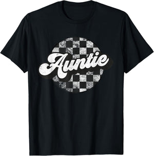 Funny Retro Checkered Auntie Race Vintage Matching Family T-Shirt - T-Shirt | Black