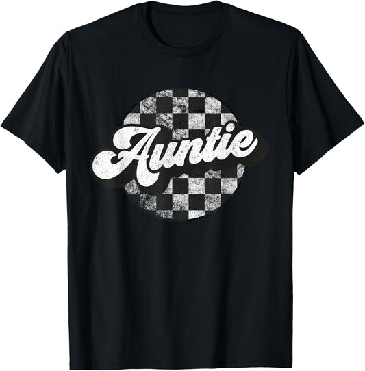 Funny Retro Checkered Auntie Race Vintage Matching Family T-Shirt - T-Shirt | Black
