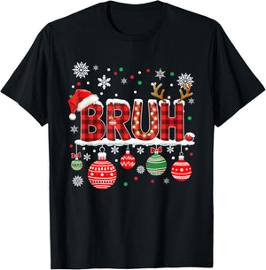 Bruh Funny Christmas Plaid Teens Boys Kids Xmas Pajamas T-Shirt - T-Shirt | Black