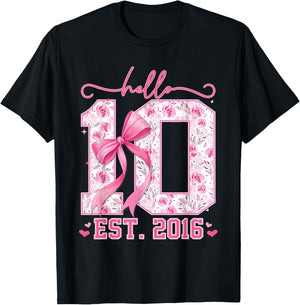 Hello Ten Est 2016 Pink Coquette Bow 10th Birthday Girls T-Shirt - T-Shirt | Black