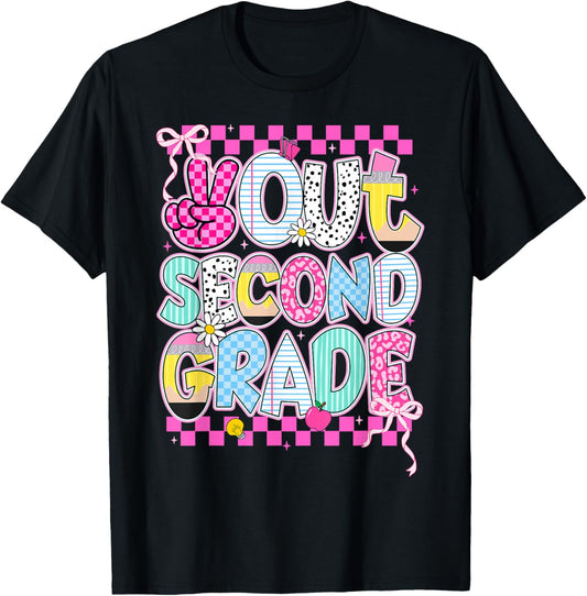 Peace Out 2nd Grade Graduation Last Day School Girls Kids T-Shirt - T-Shirt | Black
