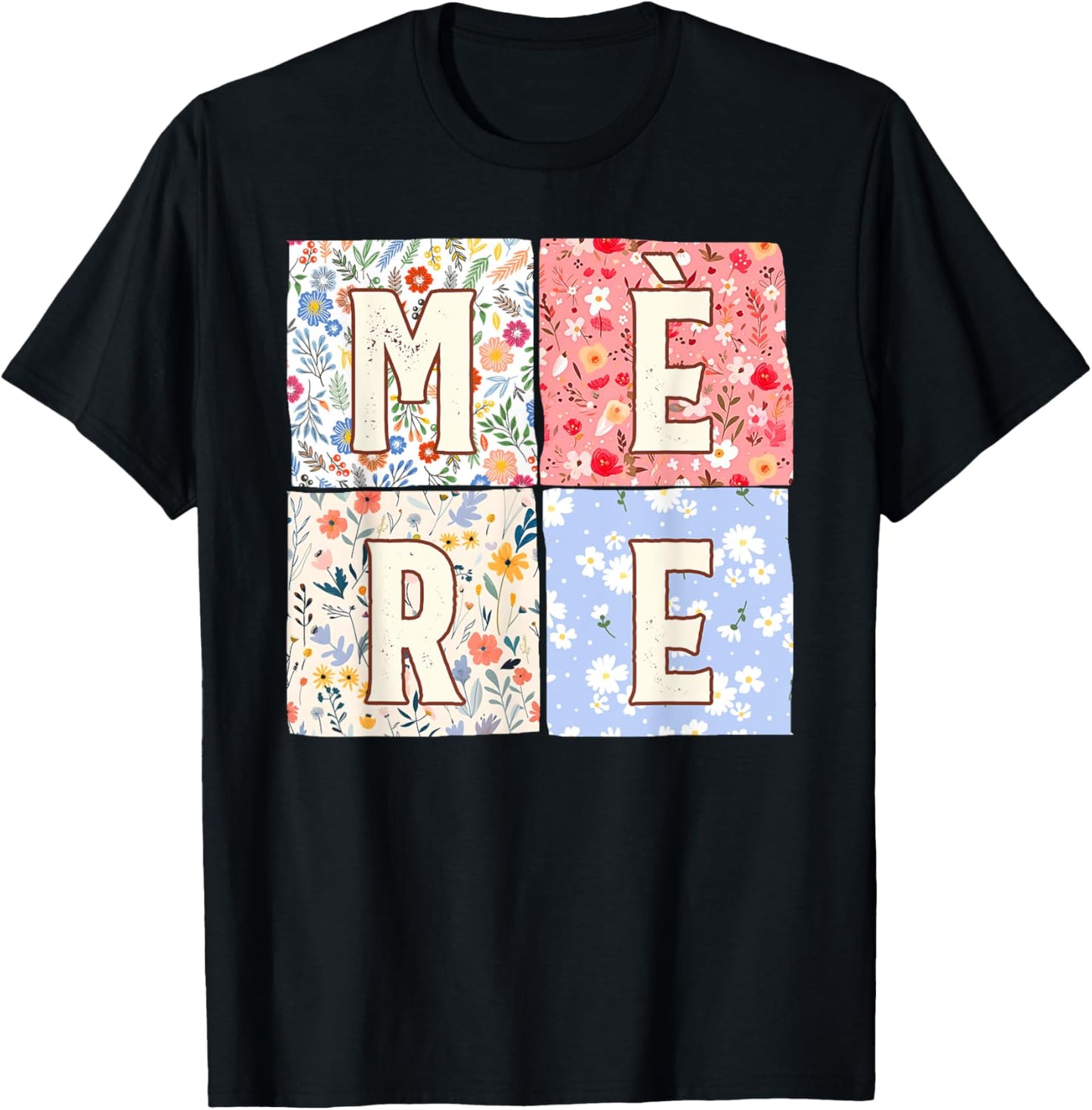 French Mom Mother Mère Mother's Day Boho Floral Flower T-Shirt - T-Shirt | Black