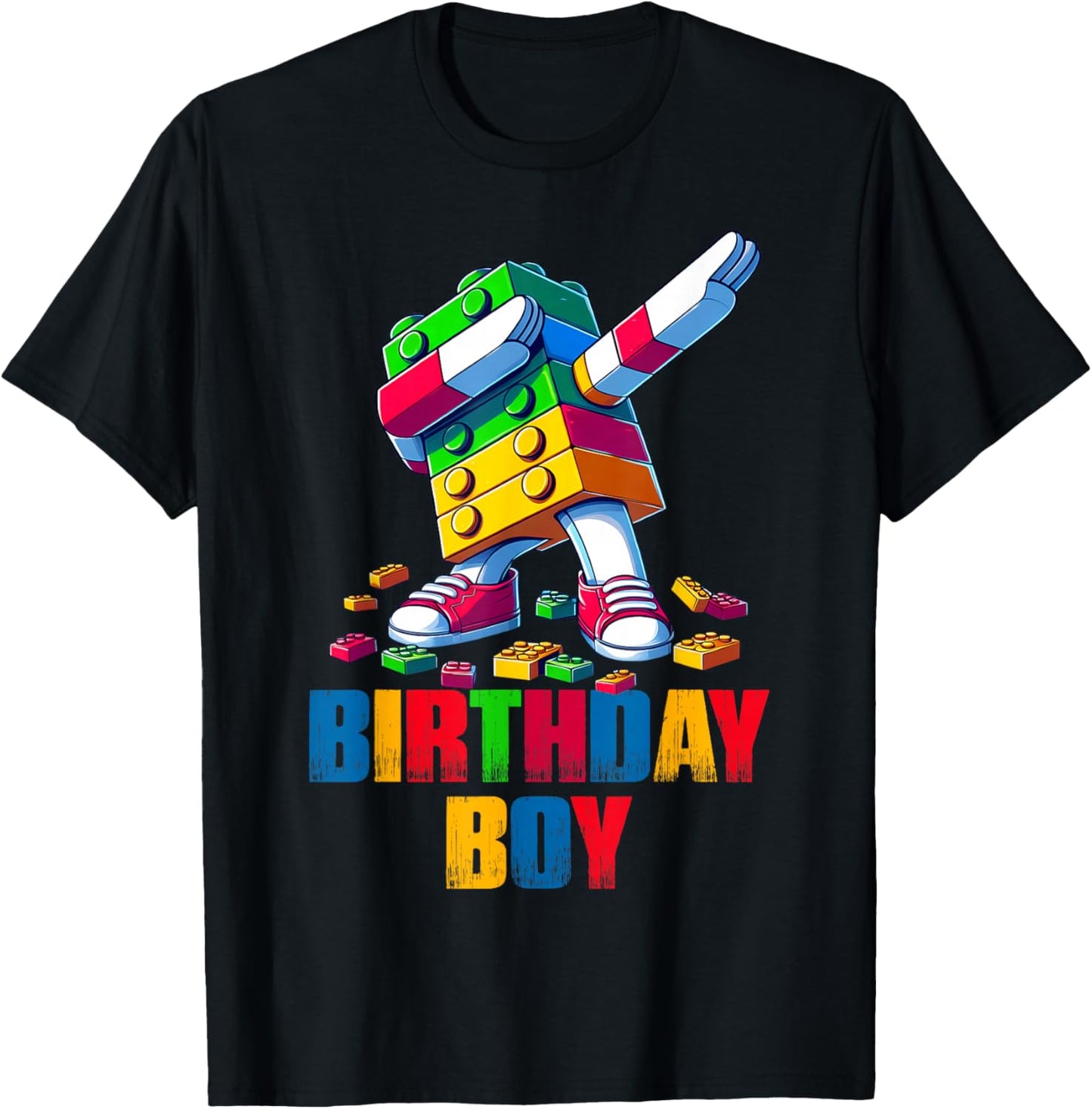 Birthday Boy Dabbing Master Builder Blocks Bricks B Day T-Shirt - T-Shirt | Black