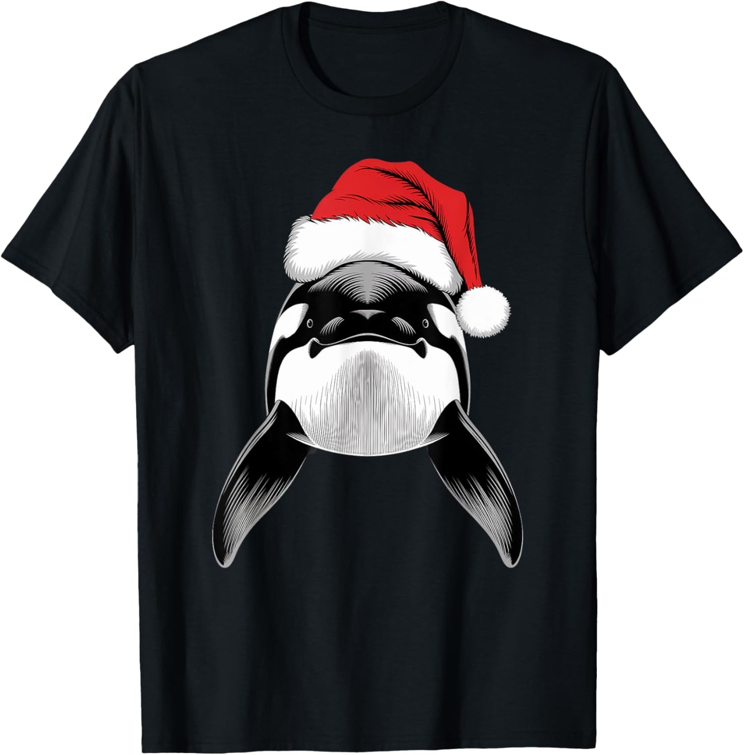 Joyful Orca Santa on Orca Christmas T-Shirt - T-Shirt | Black