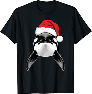 Joyful Orca Santa on Orca Christmas T-Shirt - T-Shirt | Black