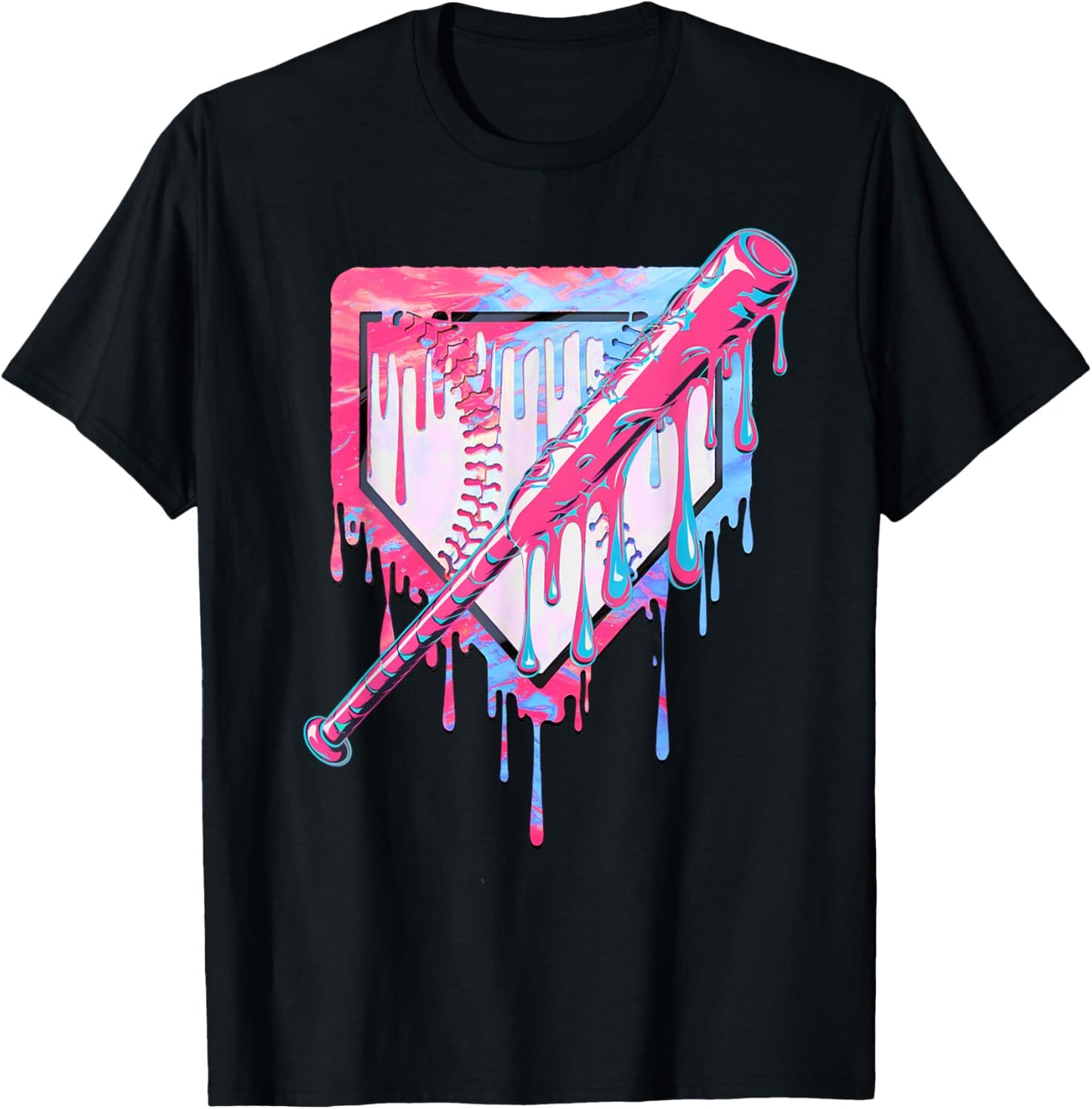 Baseball Dripping Ice Cream Drip Youth Boys Baseball T-Shirt - T-Shirt | Black