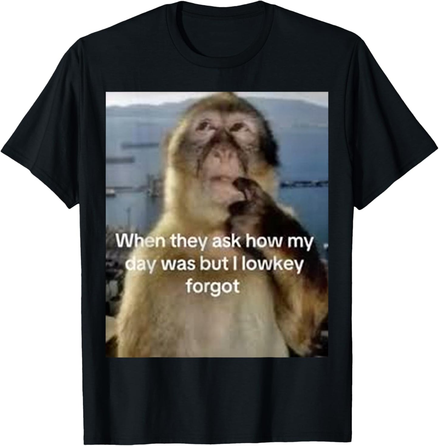 Funny Thinking Monkey Animal Graphic Cute Meme T-Shirt - T-Shirt | Black