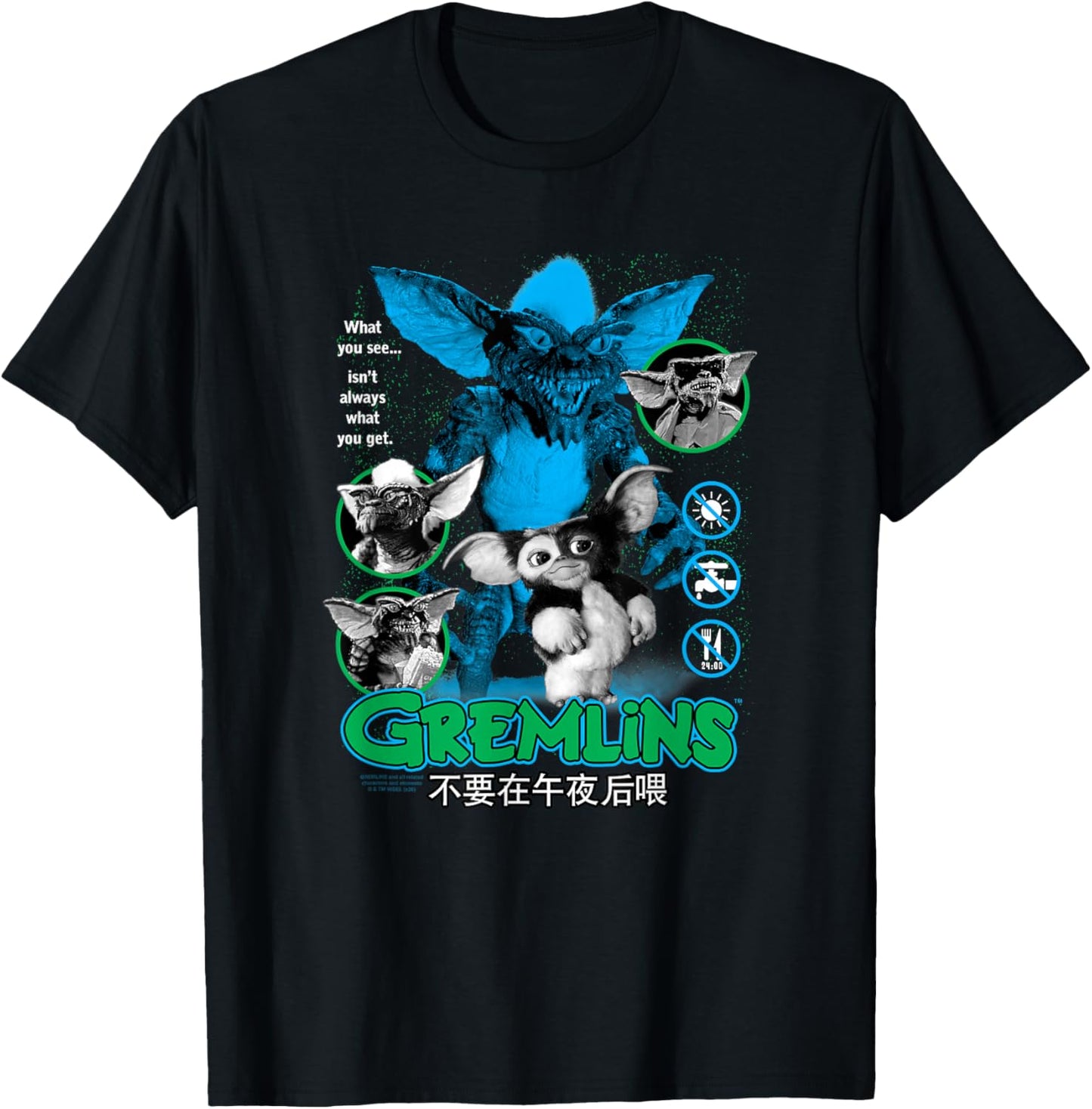 Gremlins Modern Poster Collage with Kanji Funny 80's Movie T-Shirt - T-Shirt | Black