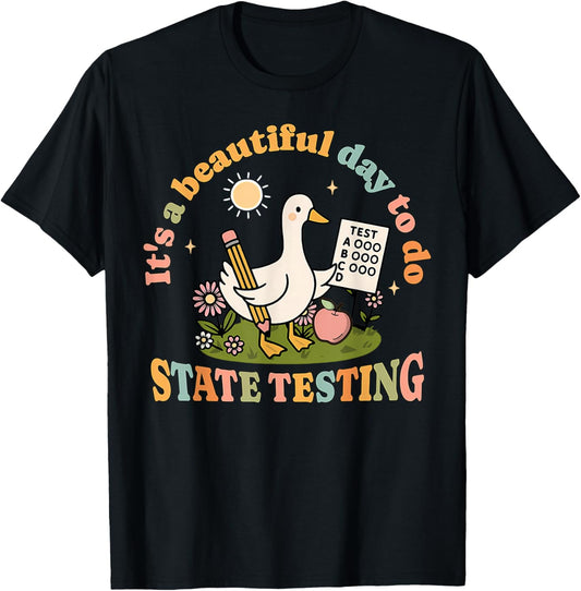 It's A Beautiful Day to Do State Testing Silly Goose Teacher T-Shirt - T-Shirt | Black
