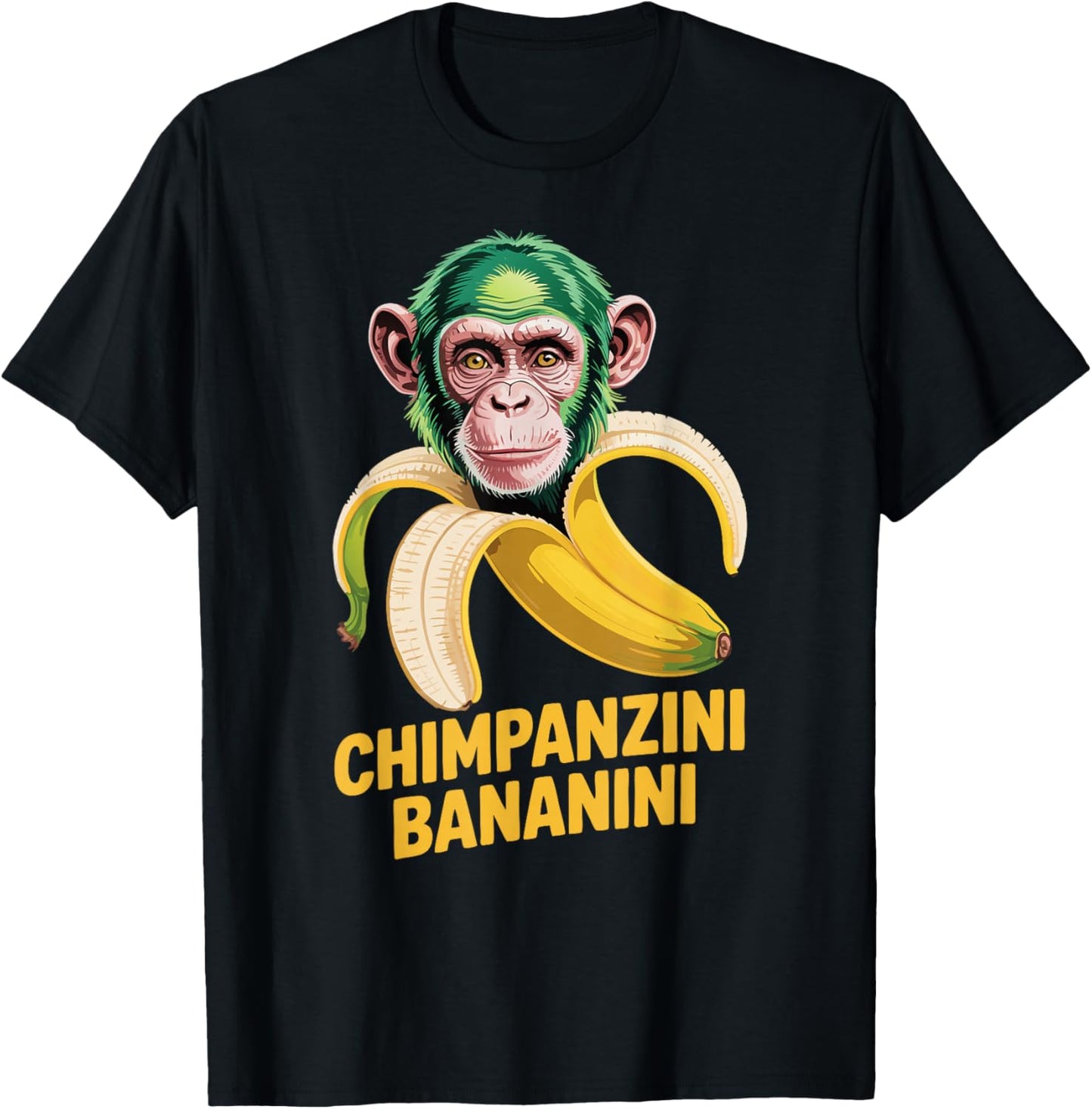 Watercolor Monkey Meme Italian Brainrot Chimpanzini Bananini T-Shirt - T-Shirt | Black