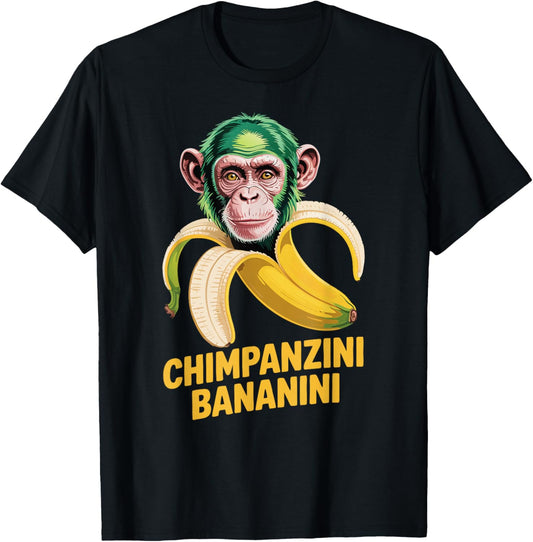 Watercolor Monkey Meme Italian Brainrot Chimpanzini Bananini T-Shirt - T-Shirt | Black