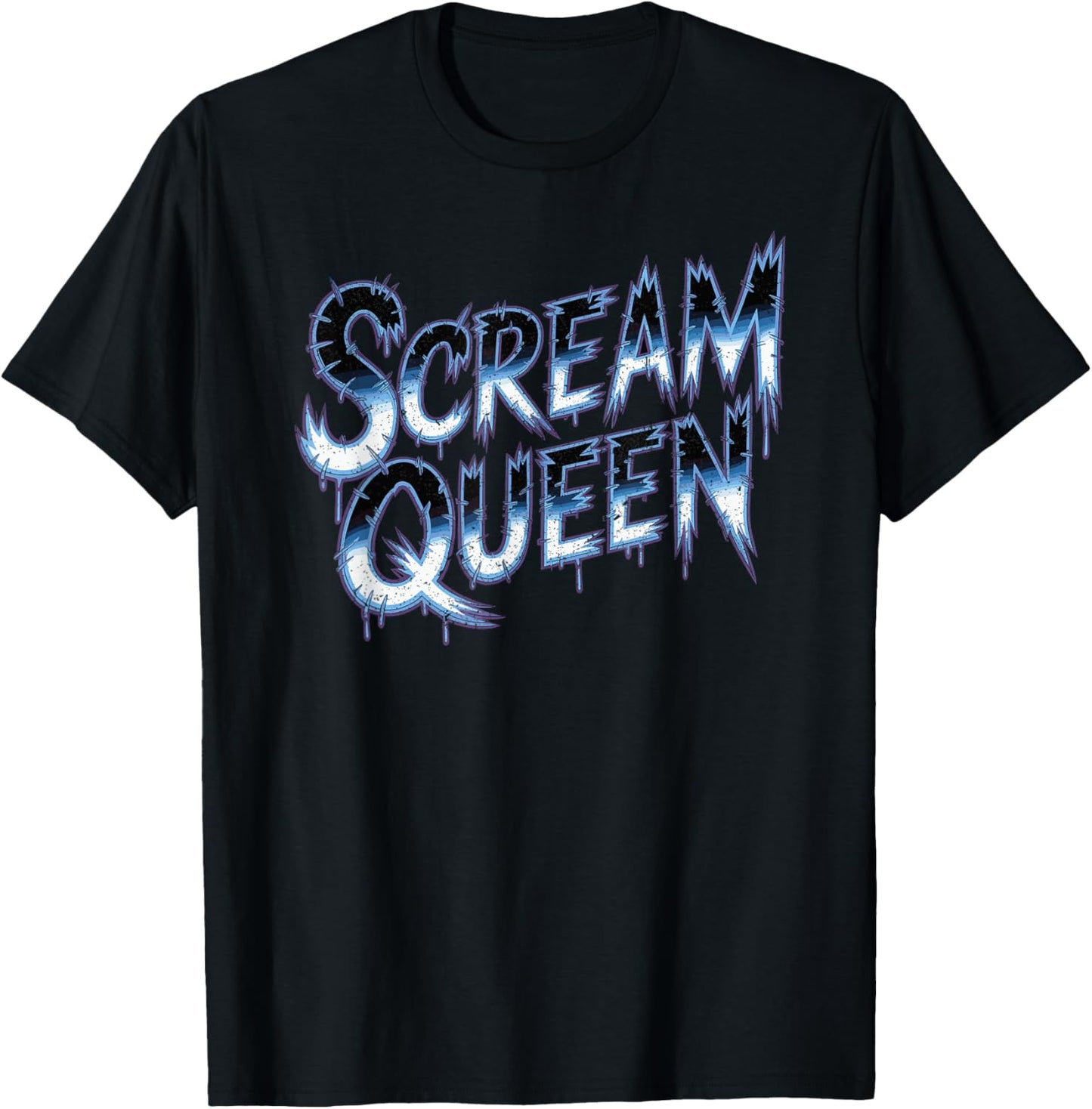 Scream Queen Blue Horror Typography Halloween T-Shirt - T-Shirt | Black