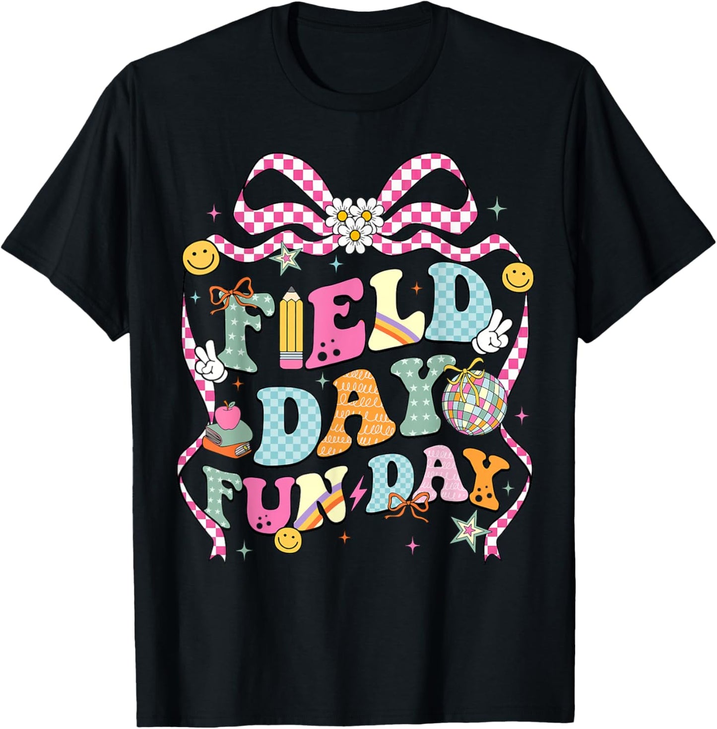 School Field Day Fun Day Field Trip Coquette Bow Teacher Kid T-Shirt - T-Shirt | Black