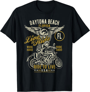 Daytona Beach Florida USA Motorcycle Distressed Design T-Shirt - T-Shirt | Black