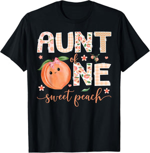 Aunt of One Sweet Peach 1st Birthday Girl Party T-Shirt - T-Shirt | Black
