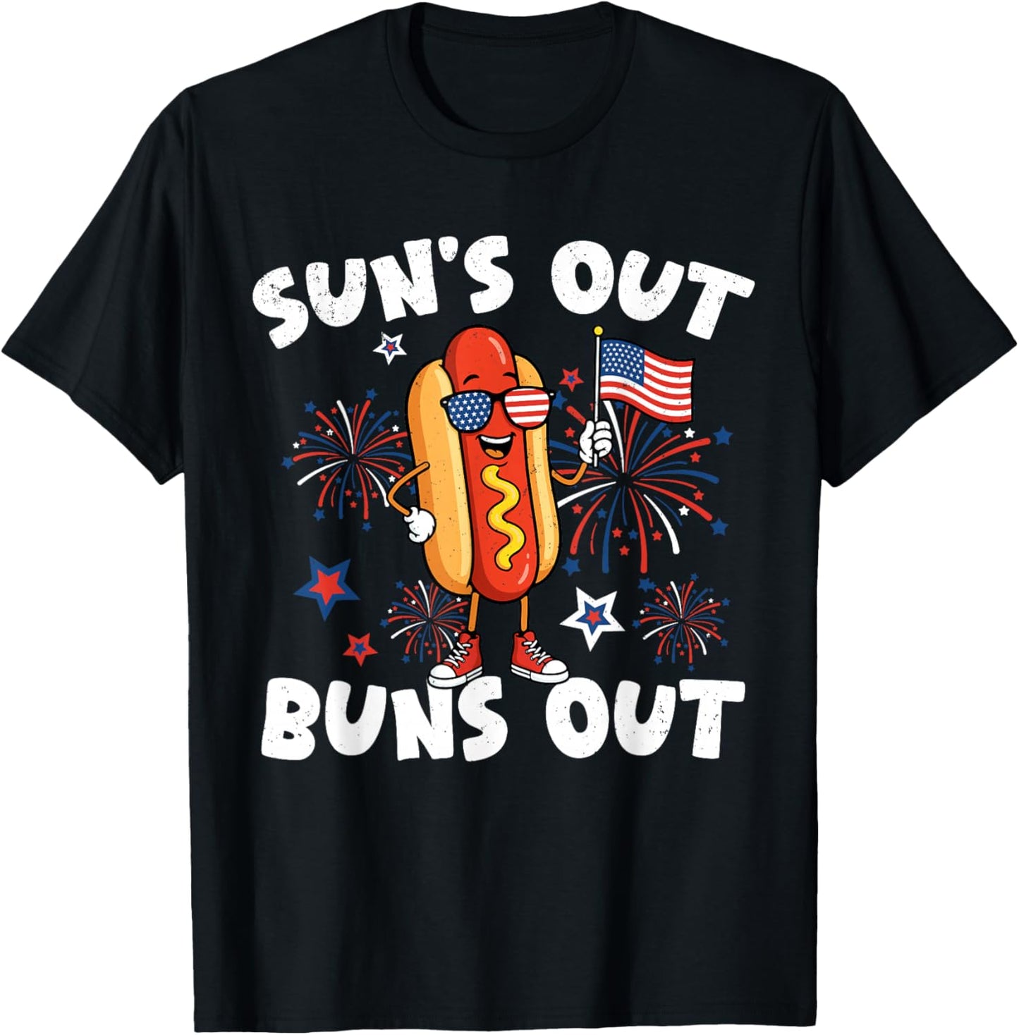 Funny 4th of July Hotdog USA Flag Patriotic Women Men Kids T-Shirt - T-Shirt | Black