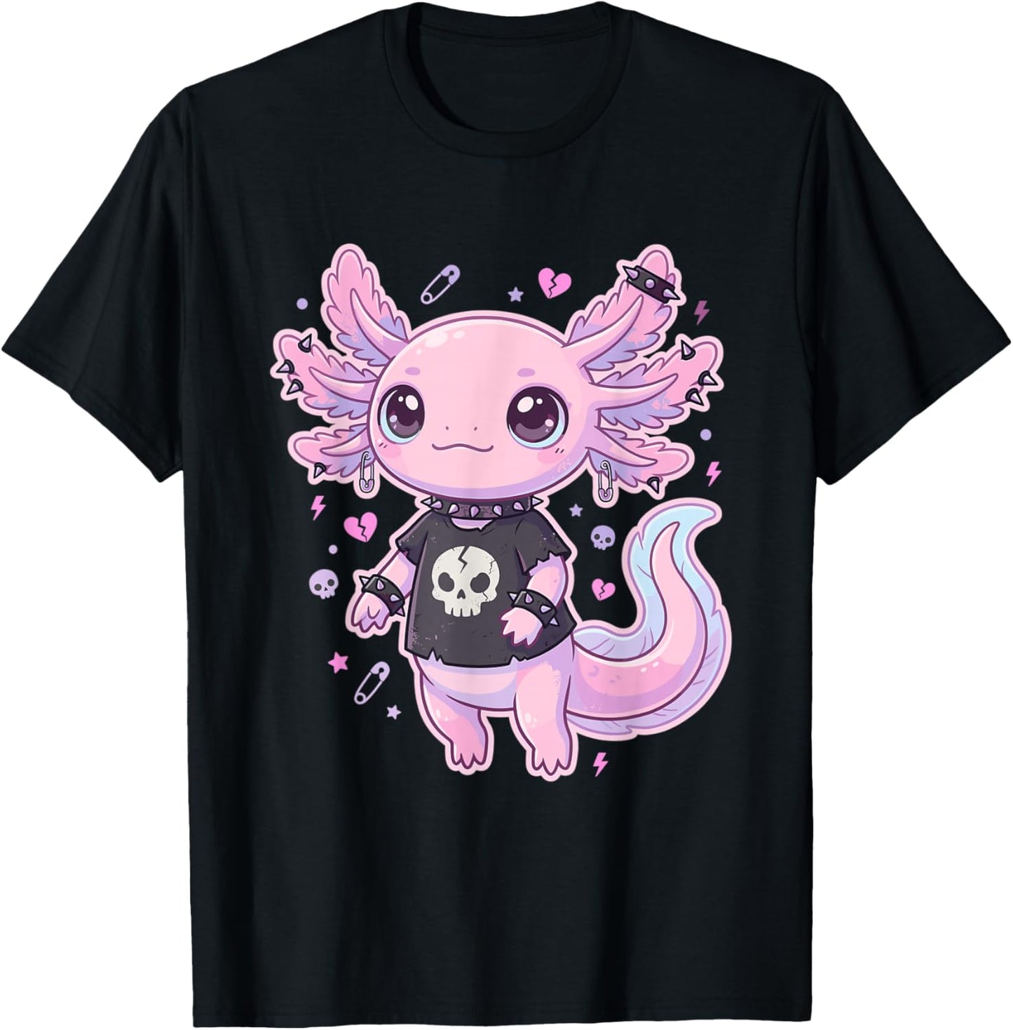 Cute Goth Axolotl Pastel Kawaii Emo Axolotl Punk Women Girls T-Shirt - T-Shirt | Black