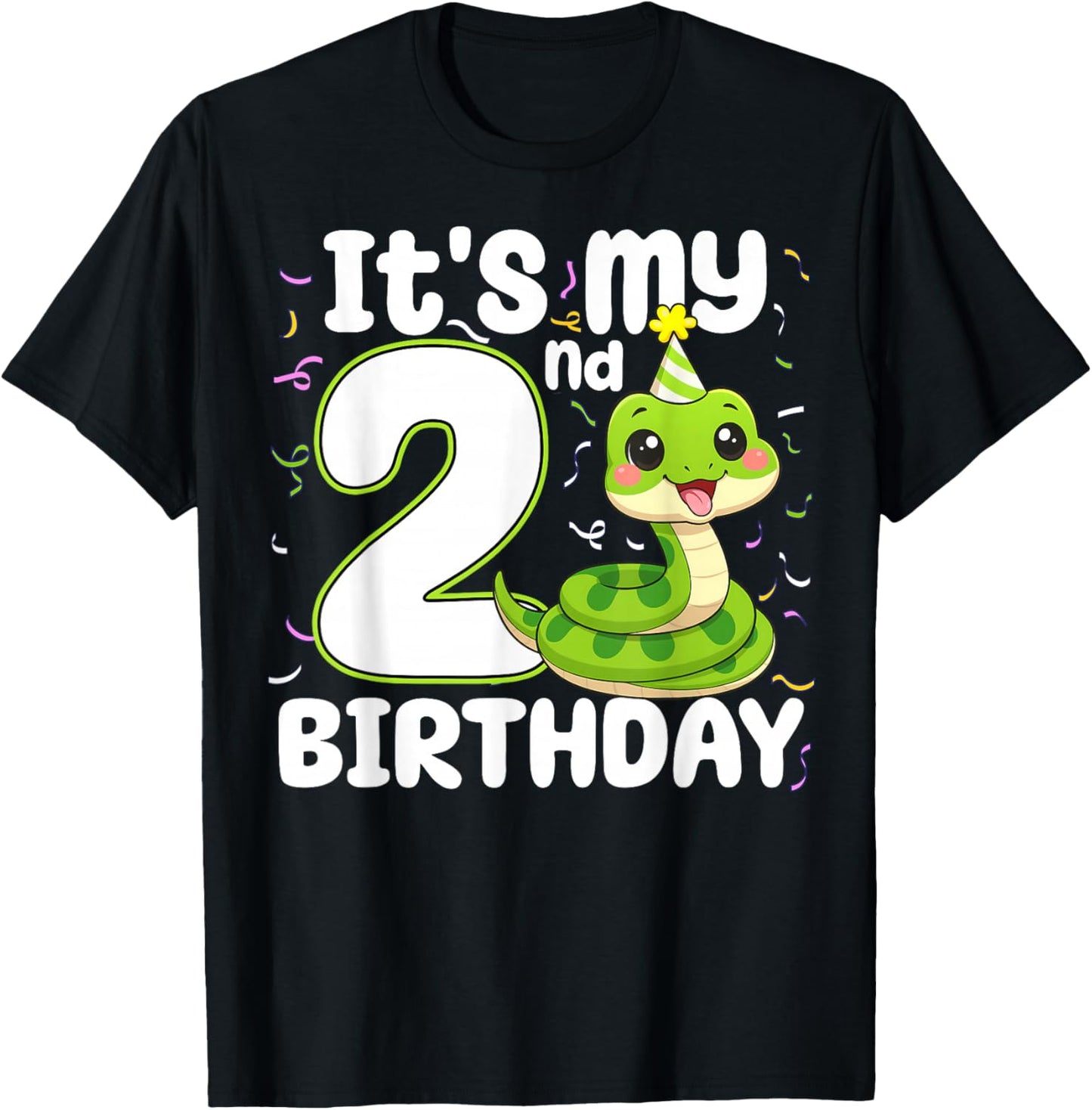 2nd Birthday Snake Lover Two 2 Years Old Birthday Boy Girl T-Shirt - T-Shirt | Black