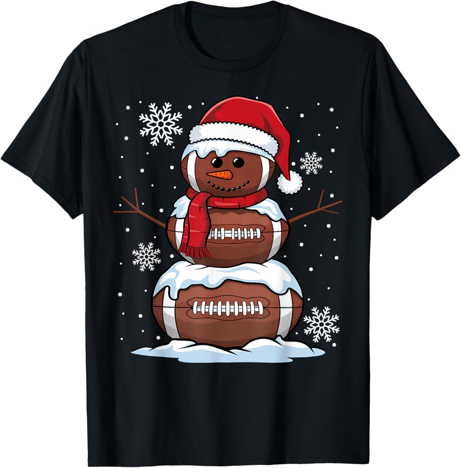 Merry Christmas Football Snowman Holiday Sports Xmas Pajamas T-Shirt - T-Shirt | Black