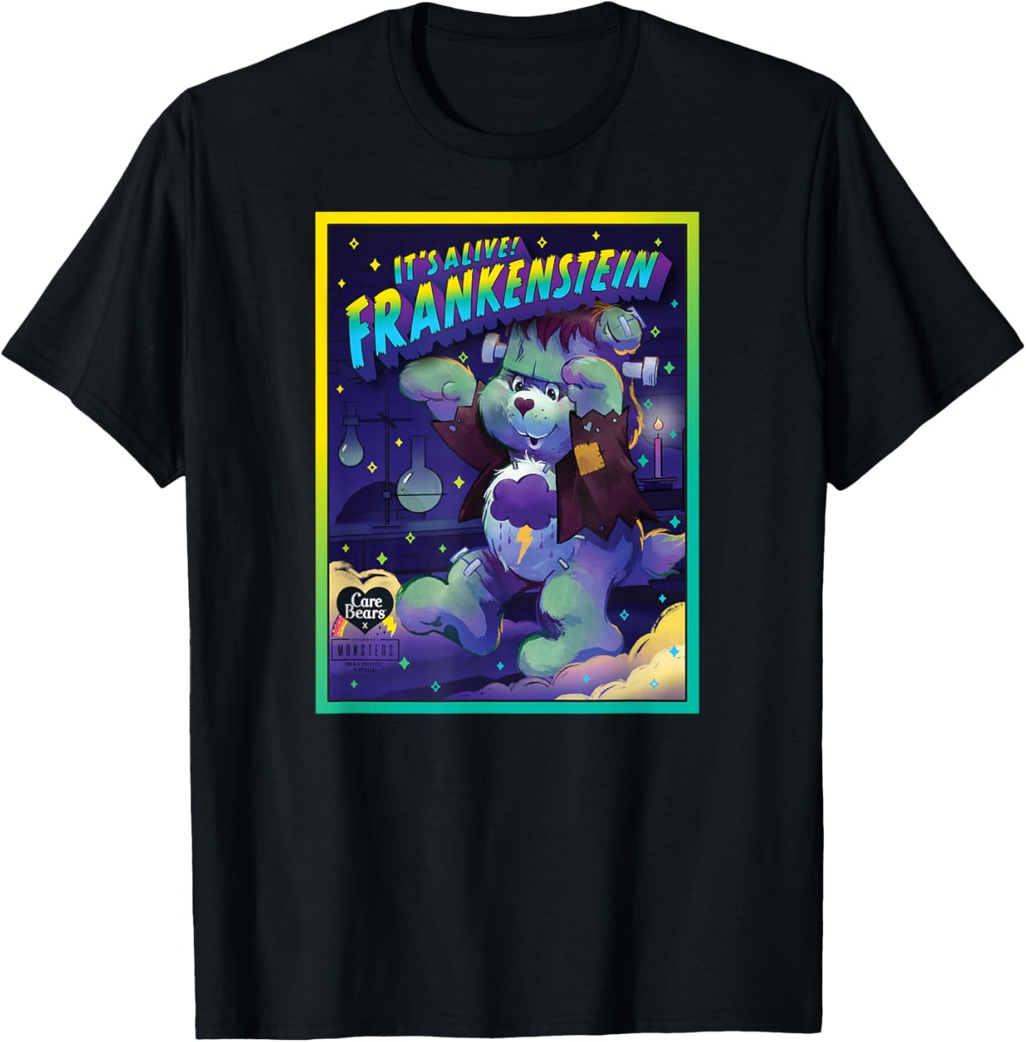 Care Bears x Universal Monsters Grumpy Bear Frankenstein T-Shirt - T-Shirt | Black