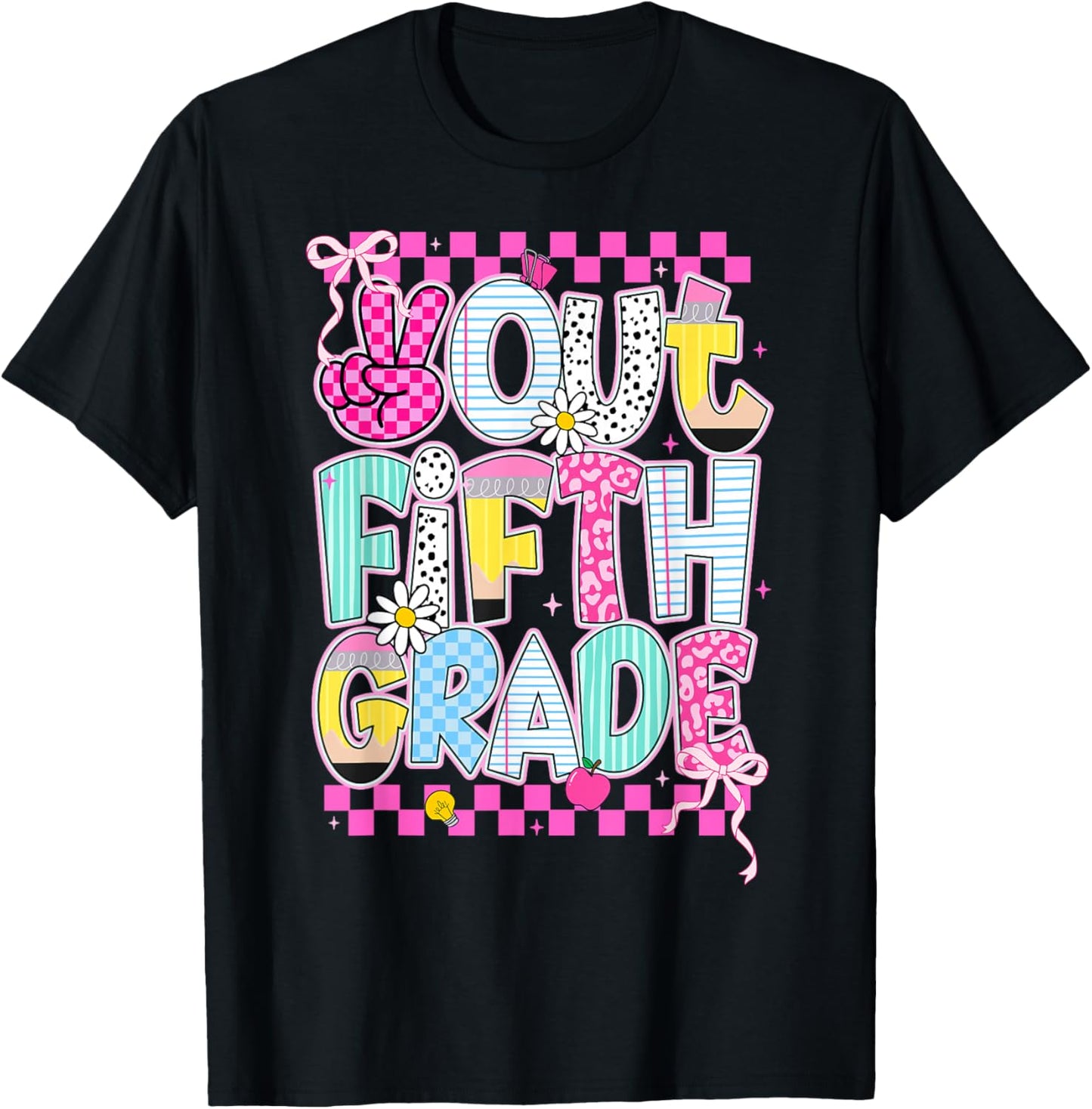 Peace Out 5th Grade Graduation Last Day School Girls Kids T-Shirt - T-Shirt | Black