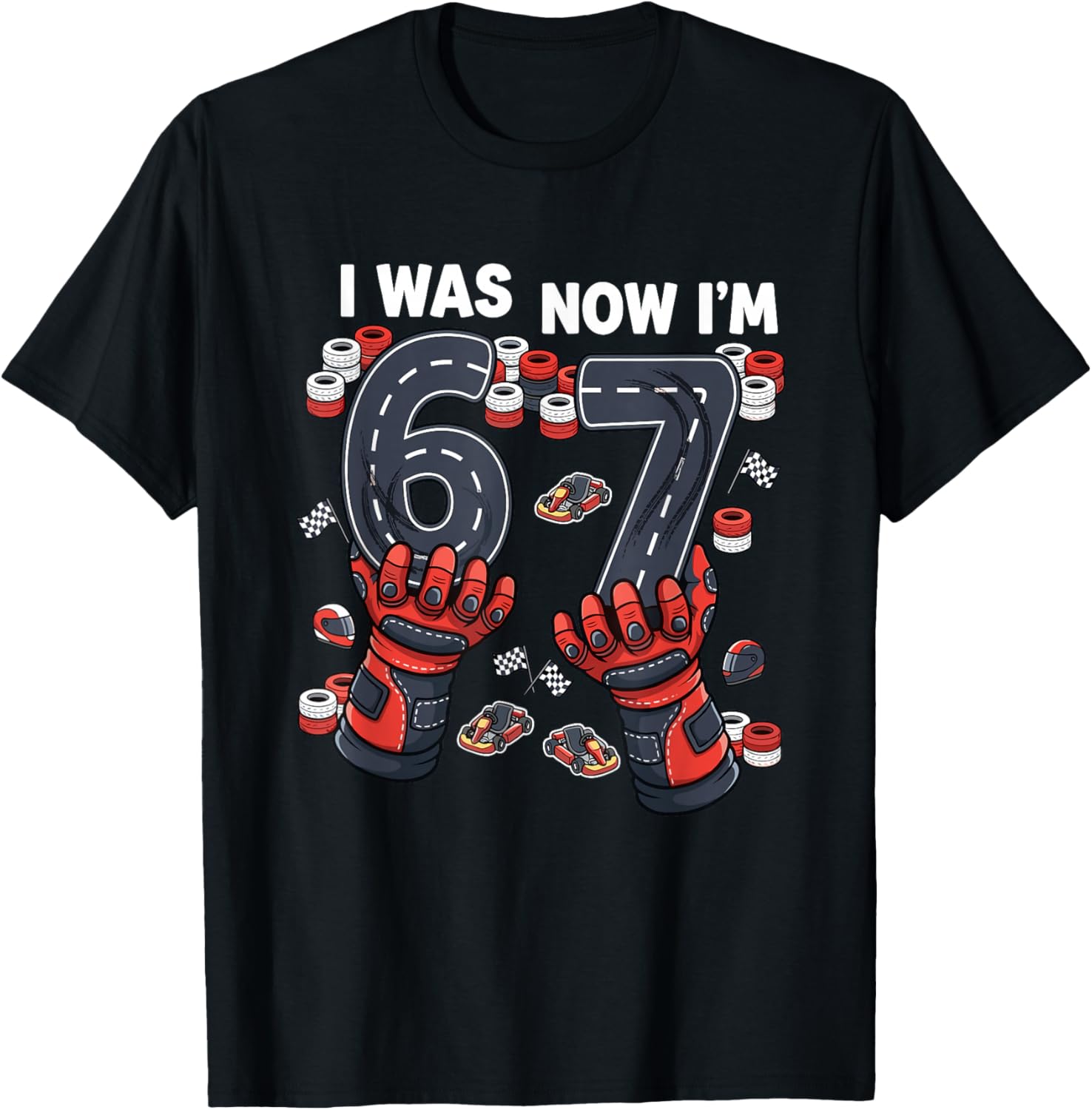 I was 6 Now I'm 7 Go Kart Racing Birthday Boy Race Track Kid T-Shirt - T-Shirt | Black
