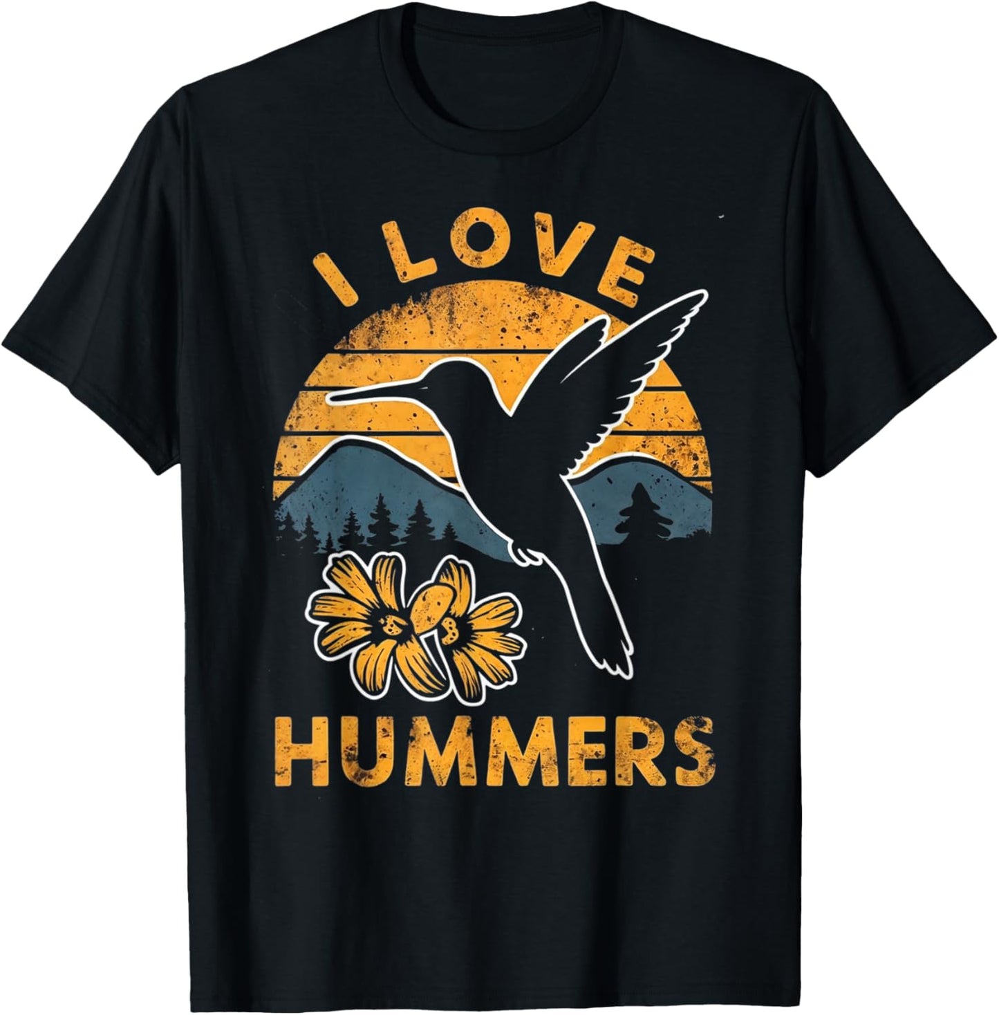 I Love Hummers Hummingbird Vintage Sunset T-Shirt - T-Shirt | Black