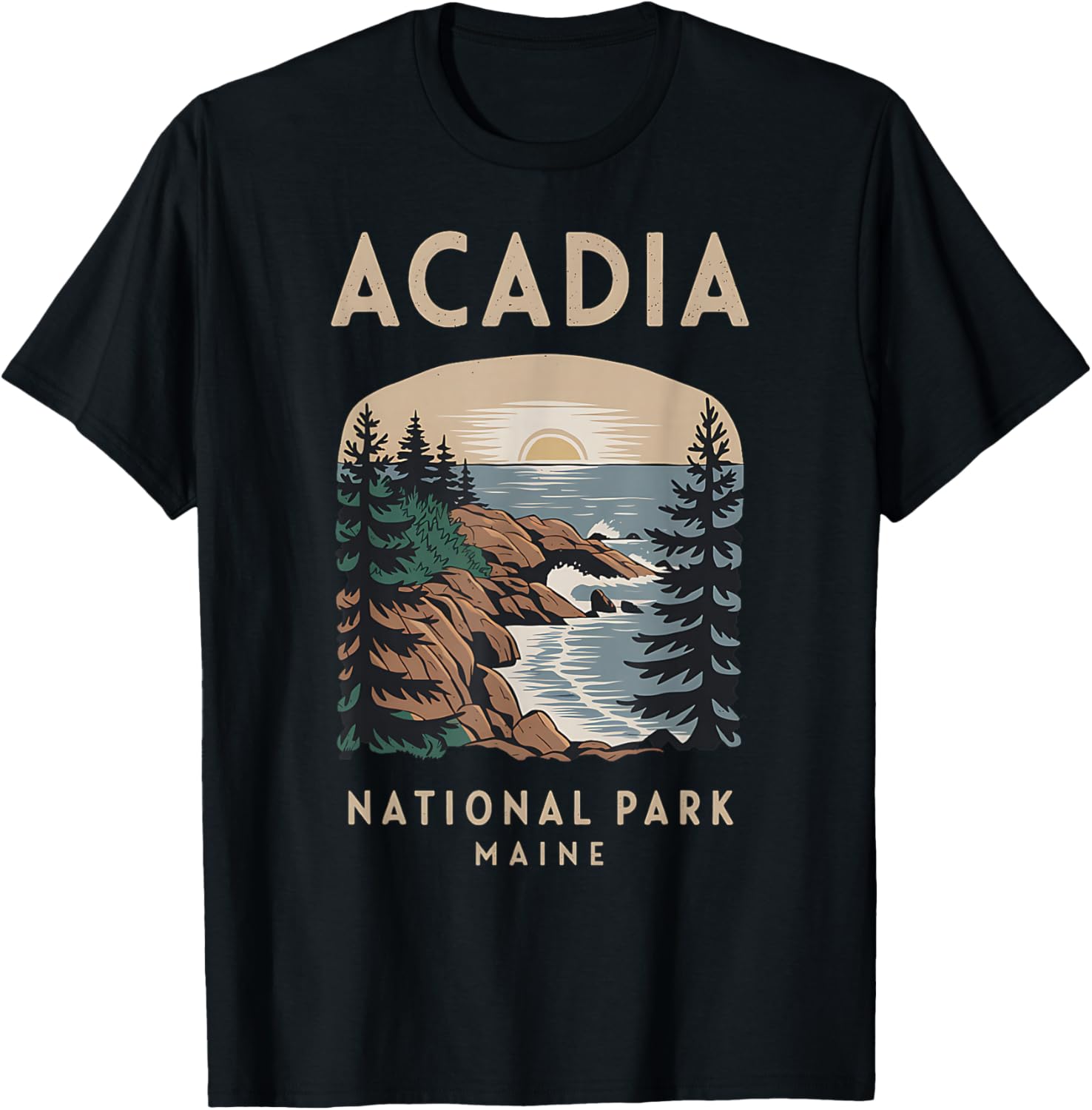 Outdoor Nature Hiking Acadia National Park Maine T-Shirt - T-Shirt | Black