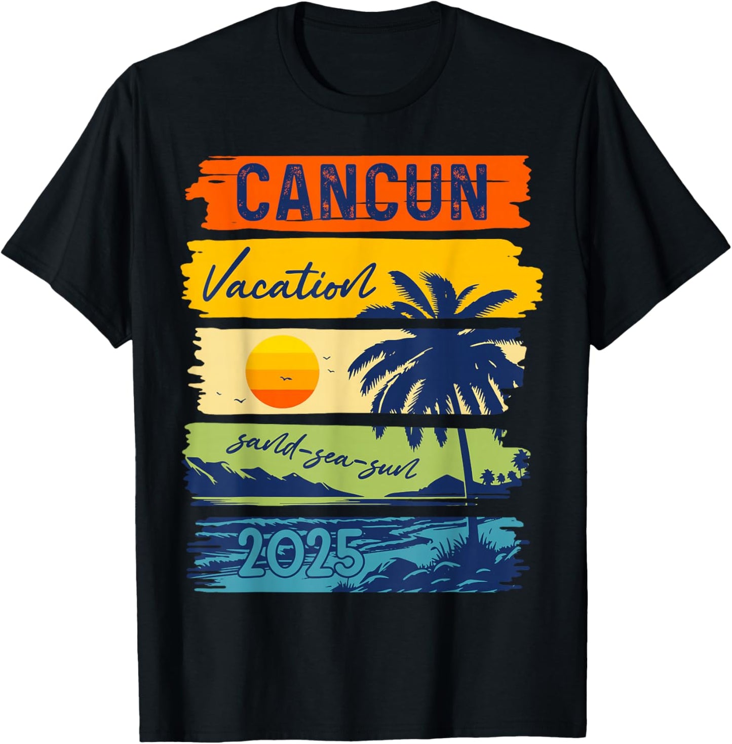 Cancun Vacation Sand Sea Sun Mexico Trip 2025 Retro Summer T-Shirt - T-Shirt | Black