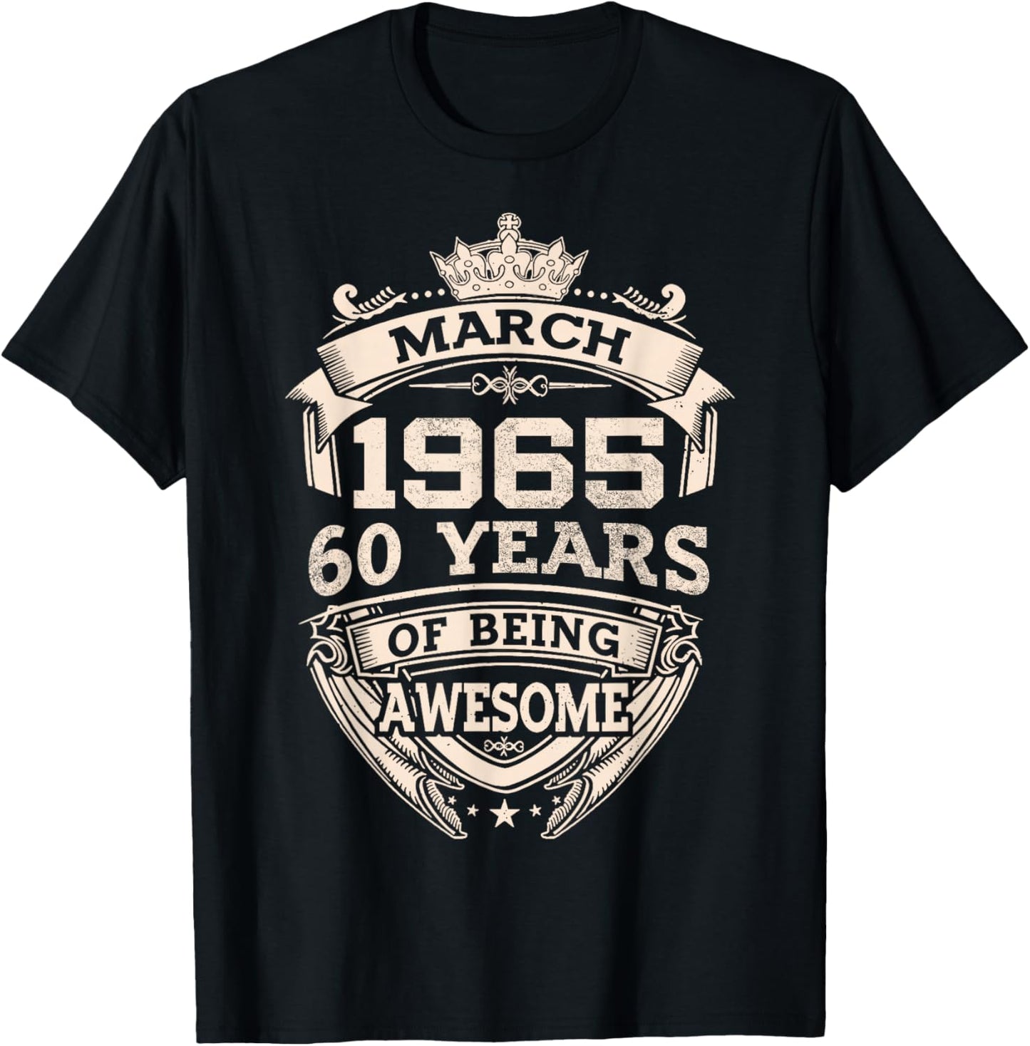 March 1965 60 Years Of Being Awesome 60th Birthday T-Shirt - T-Shirt | Black