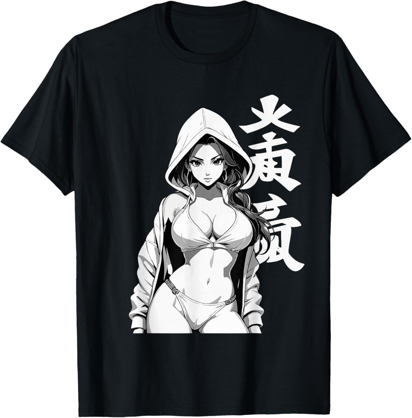 Sexy Waifu Sport Anime Girl Japanese in Black White Art T-Shirt - T-Shirt | Black