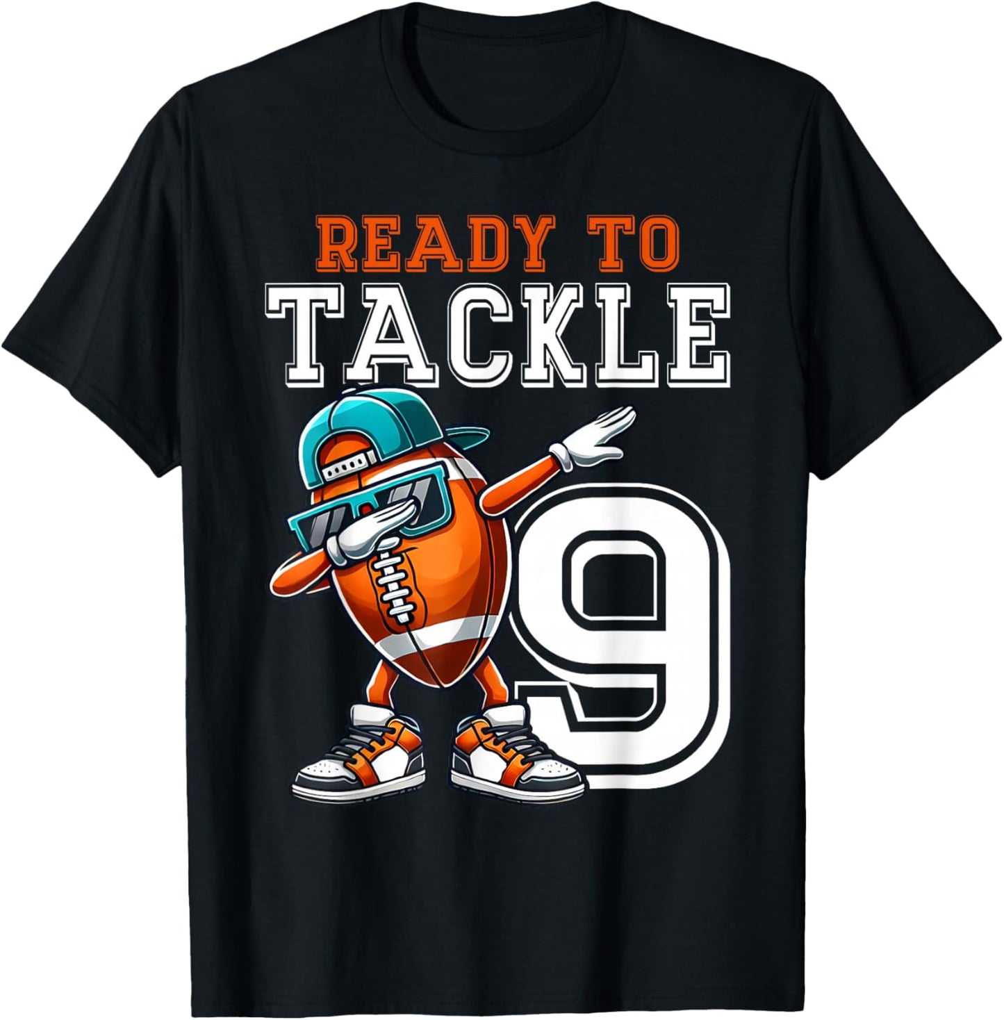 9th Birthday - Football Birthday Party - 9th Birthday T-Shirt - T-Shirt | Black