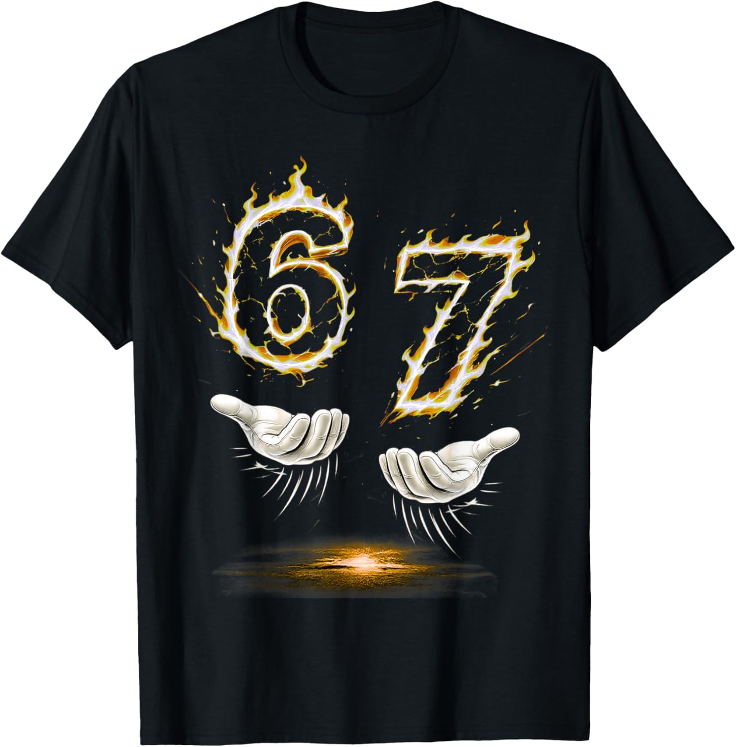 Six Seven Hands Meme Cool Flame 67 Fun Birthday for Kids and Boys T-Shirt - T-Shirt | Black