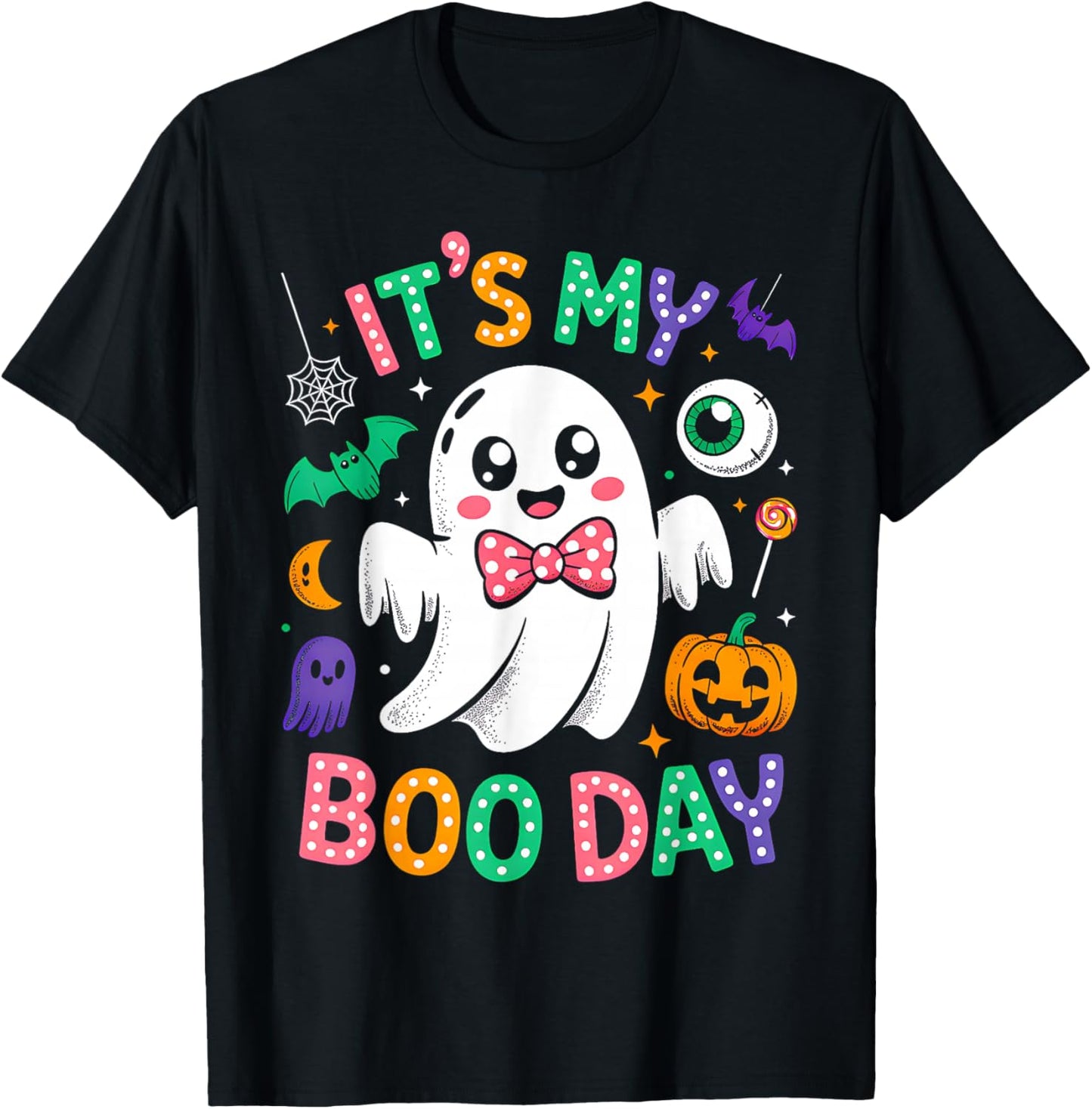 Groovy Its My Boo Day Cute Halloween Birthday Ghost Pink Bow T-Shirt - T-Shirt | Black