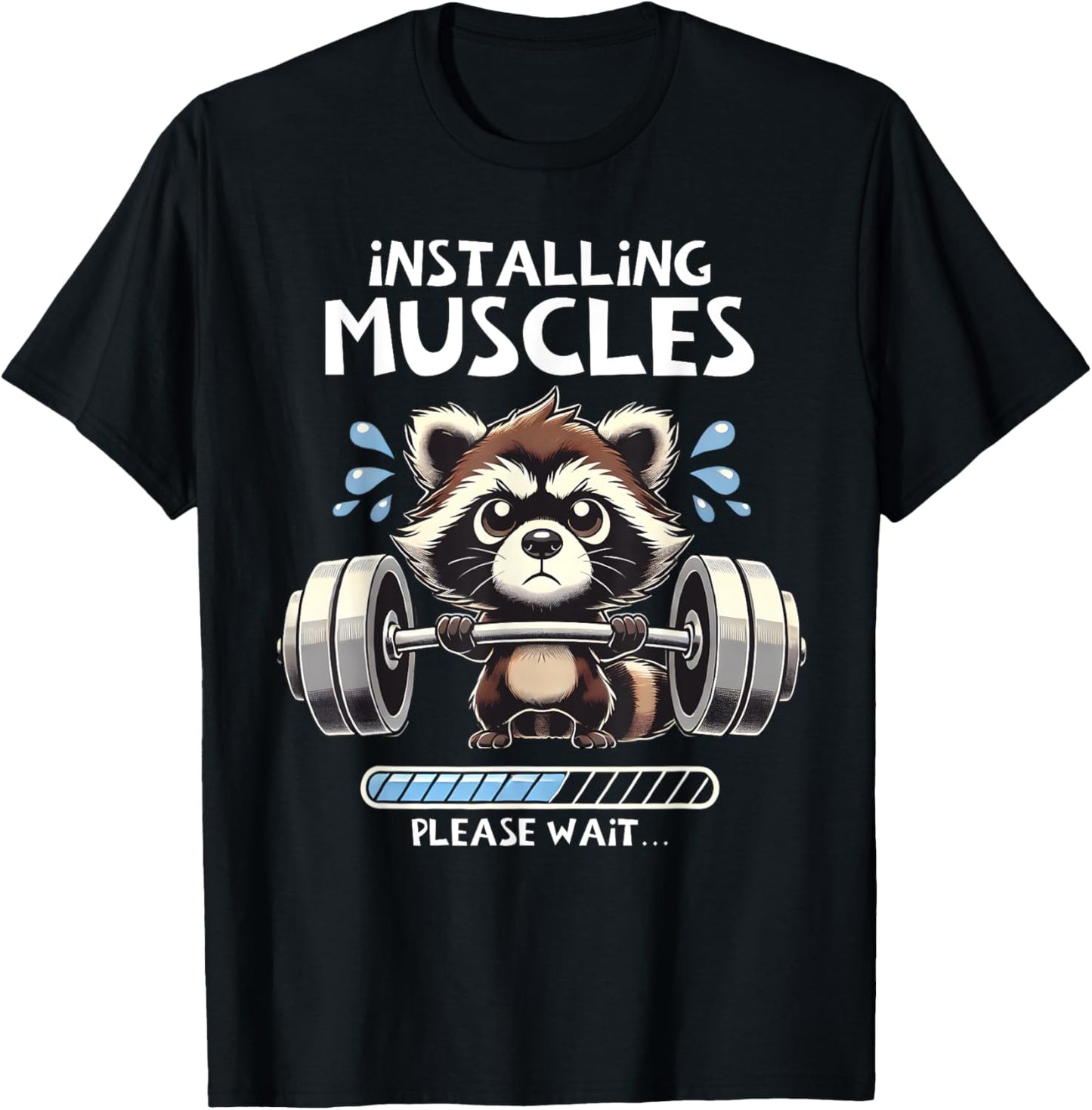Funny Cute Raccoon Workout Gym Fitness Weightlifting T-Shirt - T-Shirt | Black