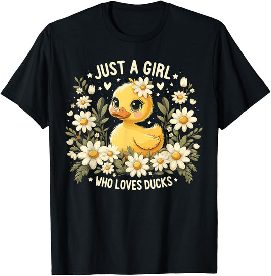 Just a Girl Who Loves Ducks Girl Cute Funny Duck T-Shirt - T-Shirt | Black